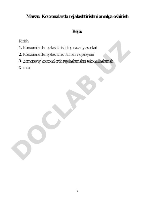 Korxonalarda rejalashtirishni amalga oshirish