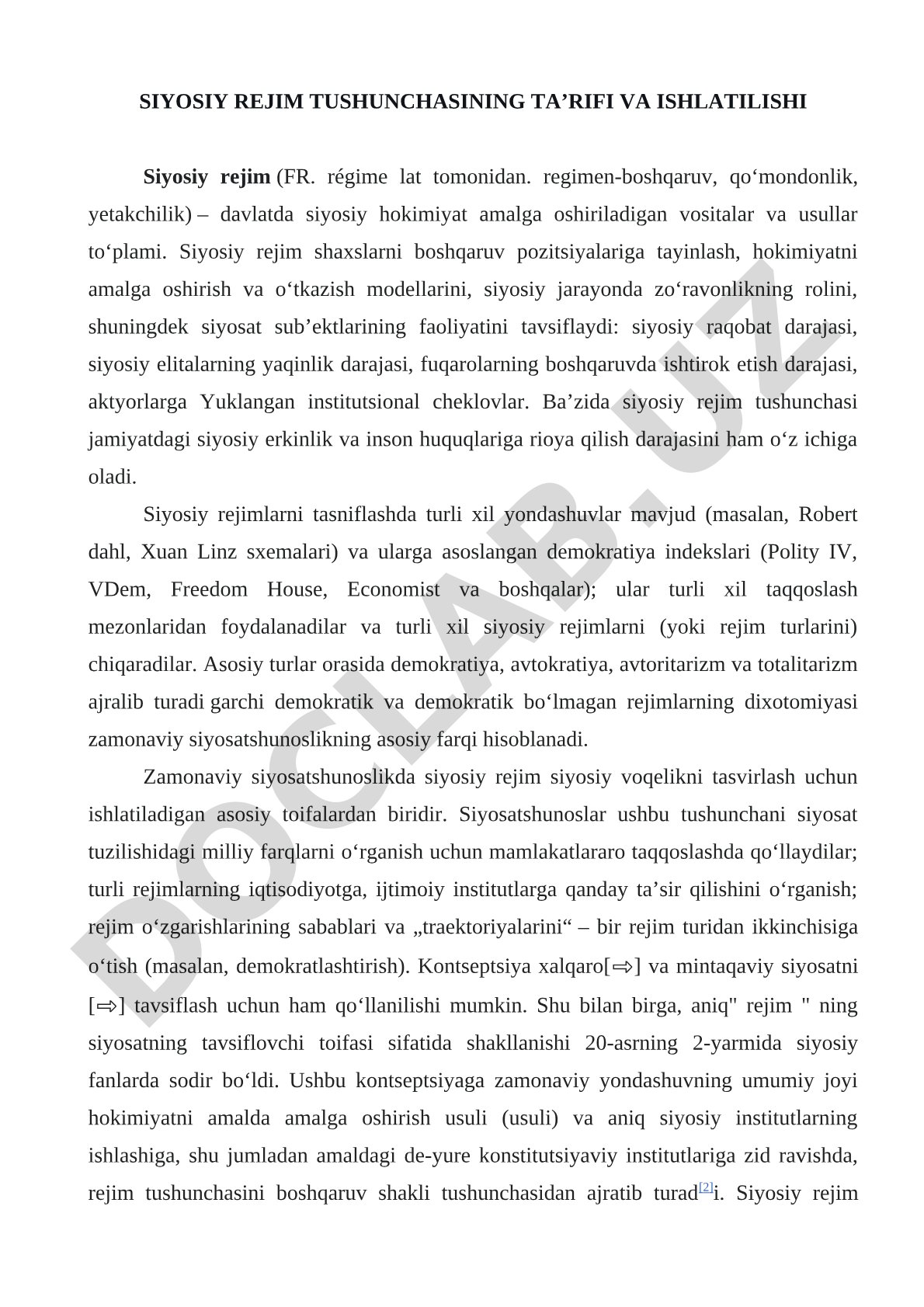 SIYOSIY REJIM TUSHUNCHASINING TAʼRIFI VA ISHLATILISHI