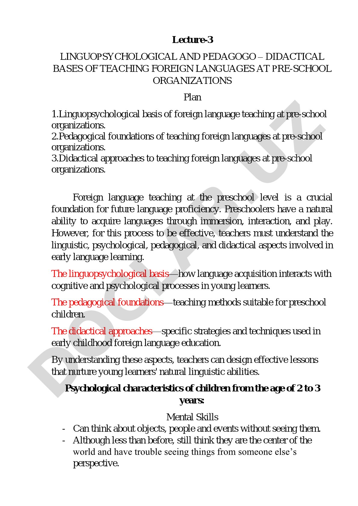 Linguopsychological and Pedagogo-Didactical Bases of Teaching Foreign Languages at Pre-School Organizations
