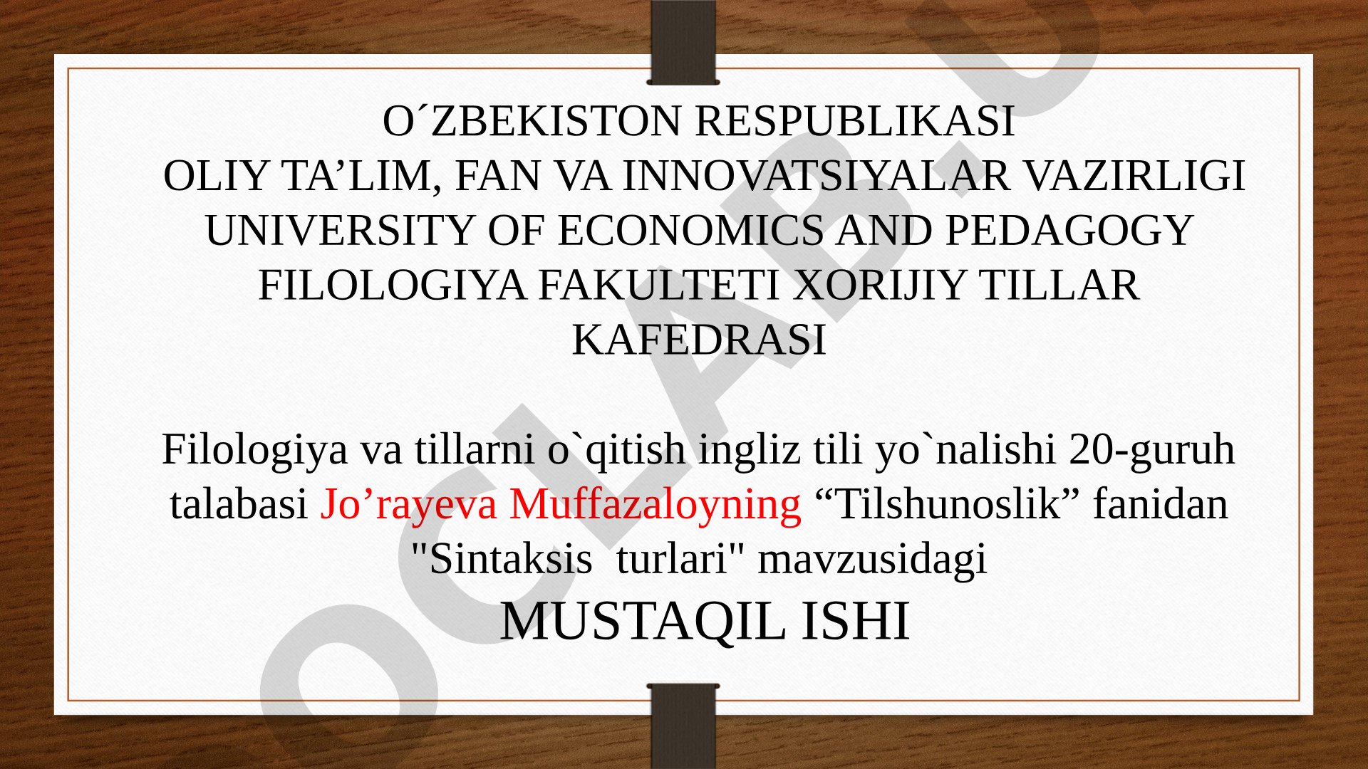 Sintaksis tushunchasi, so‘z birikmalari hamda sodda va qo‘shma gaplar tuzilishi