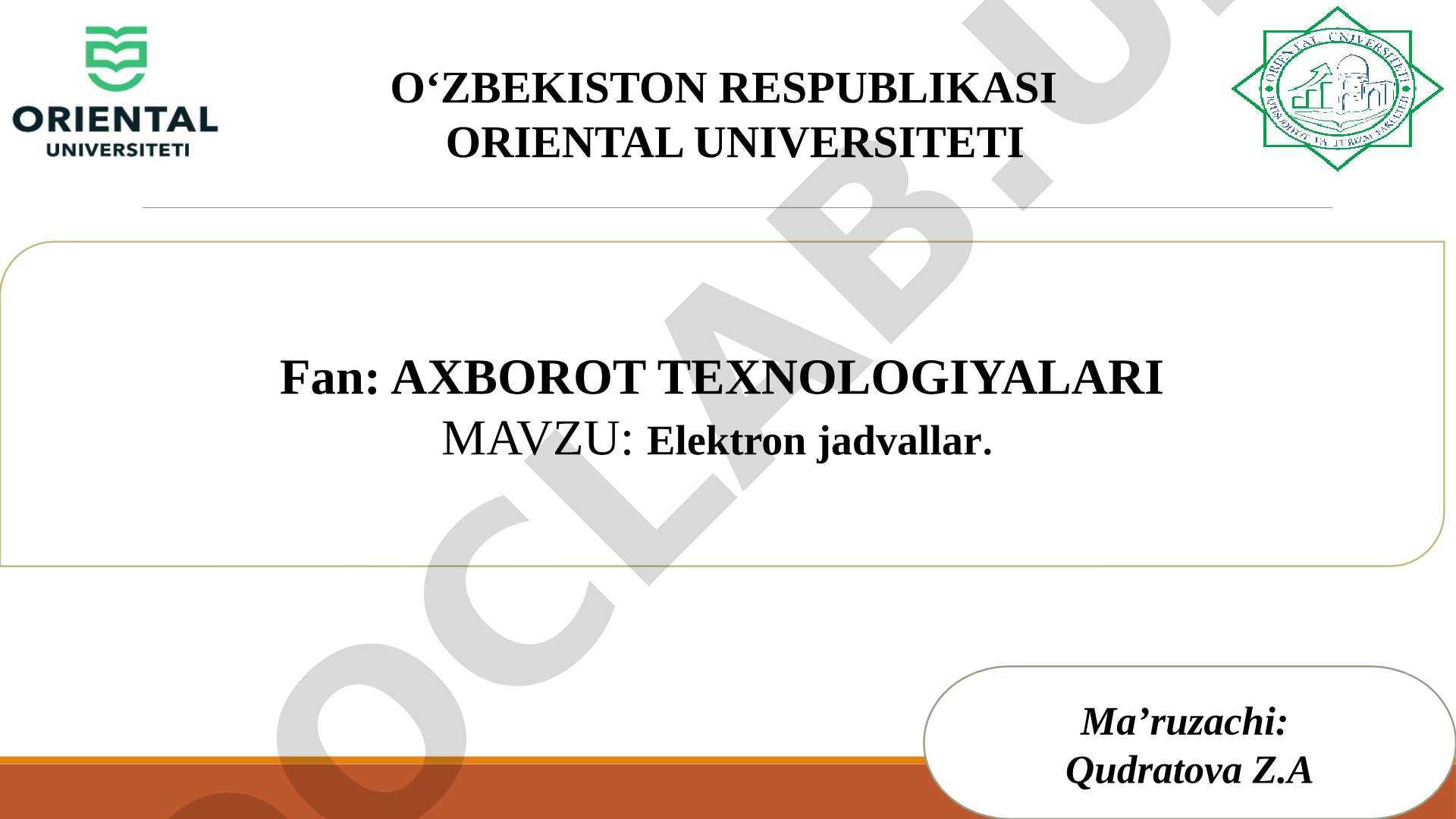 Excelda elektron jadvallar yaratish, saqlash, yuklash, funksiyalar va diagrammalar haqida