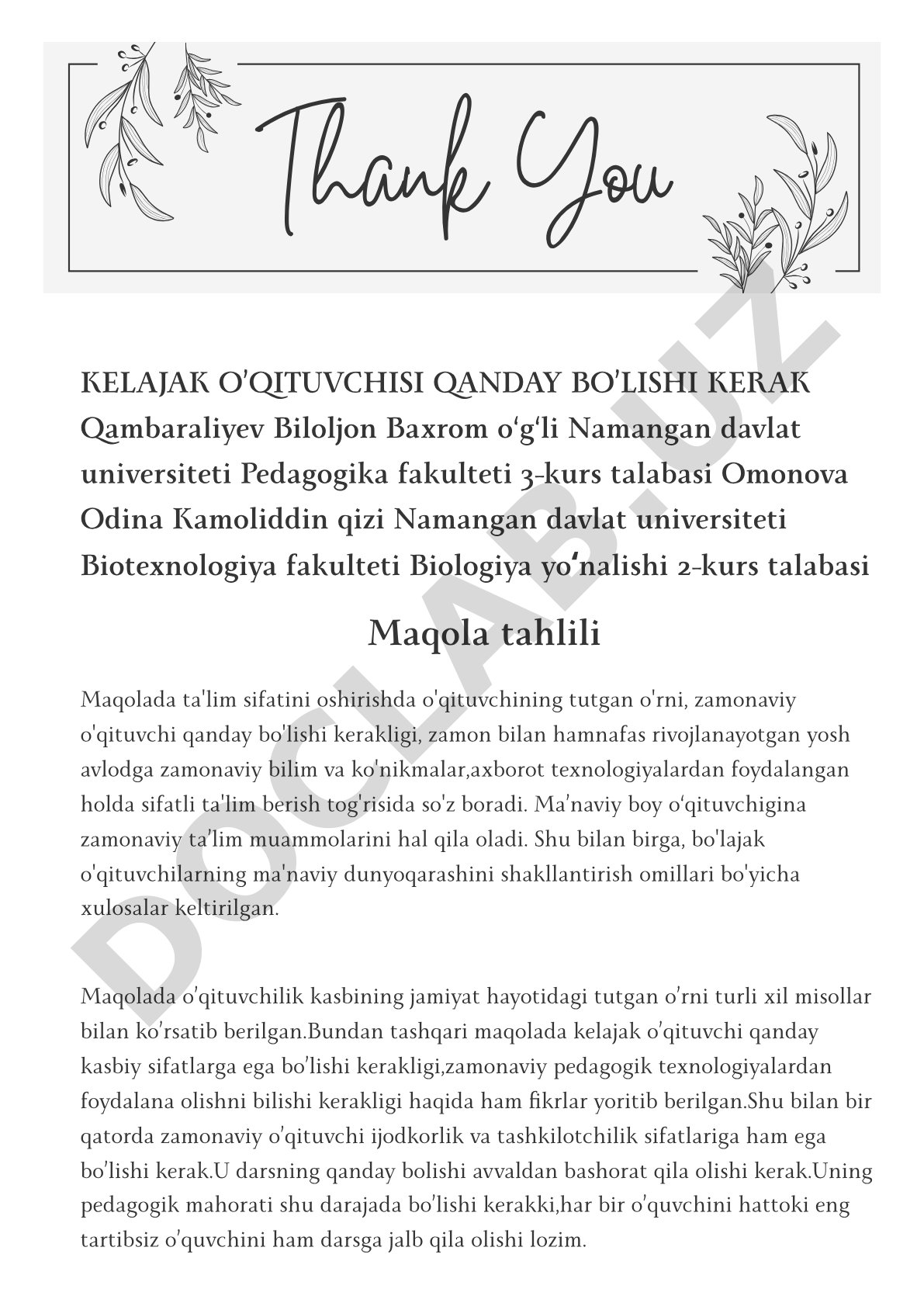 Kelajak o'qituvchisi qanday bo'lishi kerak