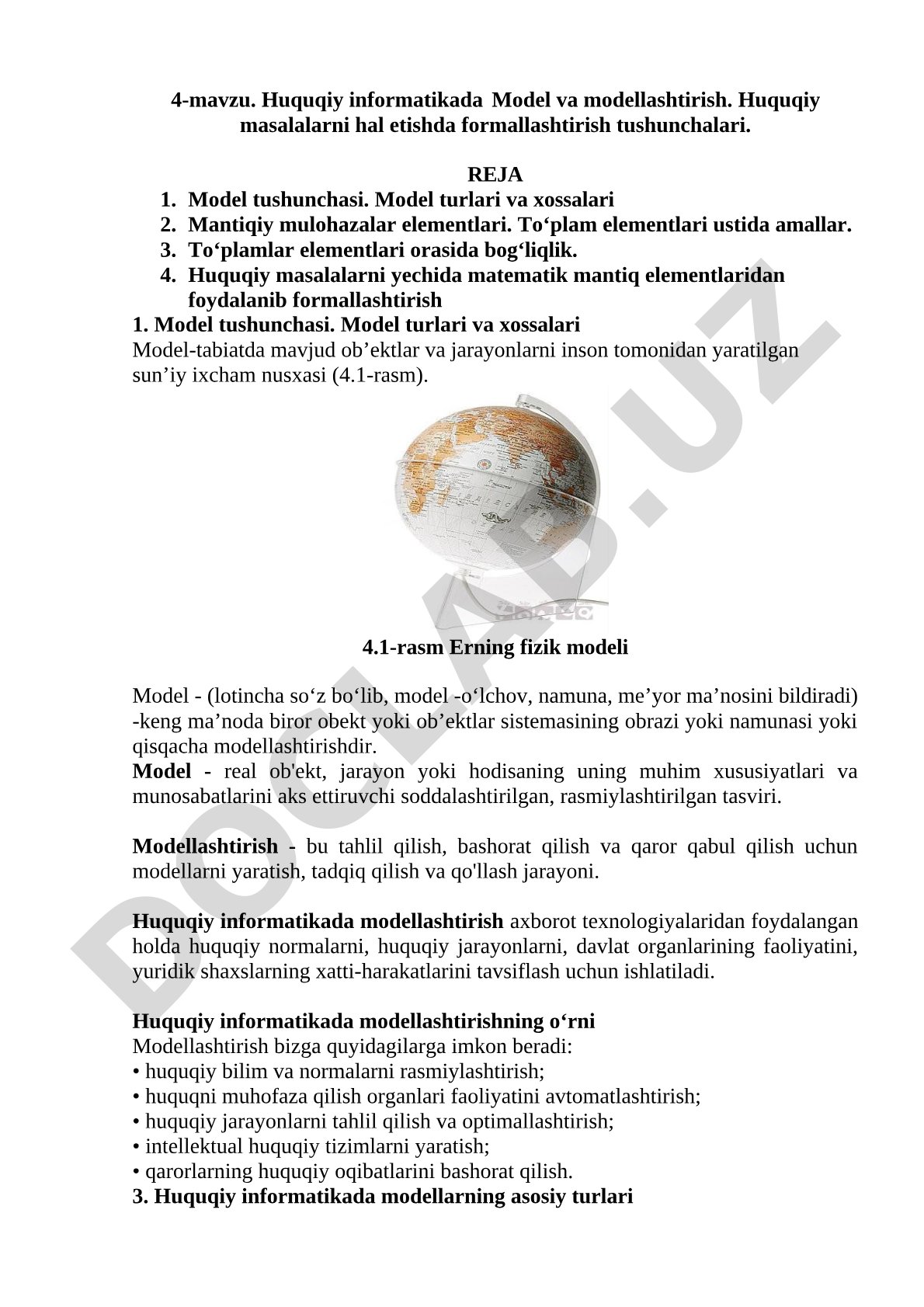Huquqiy informatikada Model va modellashtirish. Huquqiy masalalarni hal etishda formallashtirish tushunchalari