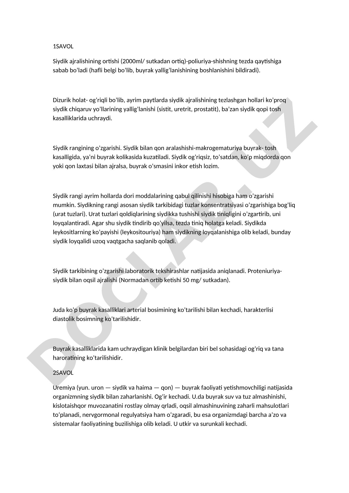 Siydik ajralishining ortishi va siydik tarkibidagi o'zgarishlar