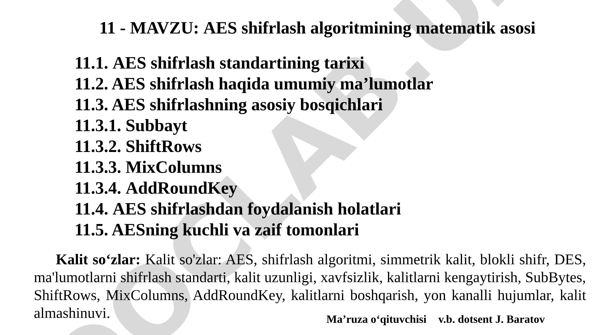 AES shifrlash algoritmining matematik asosi