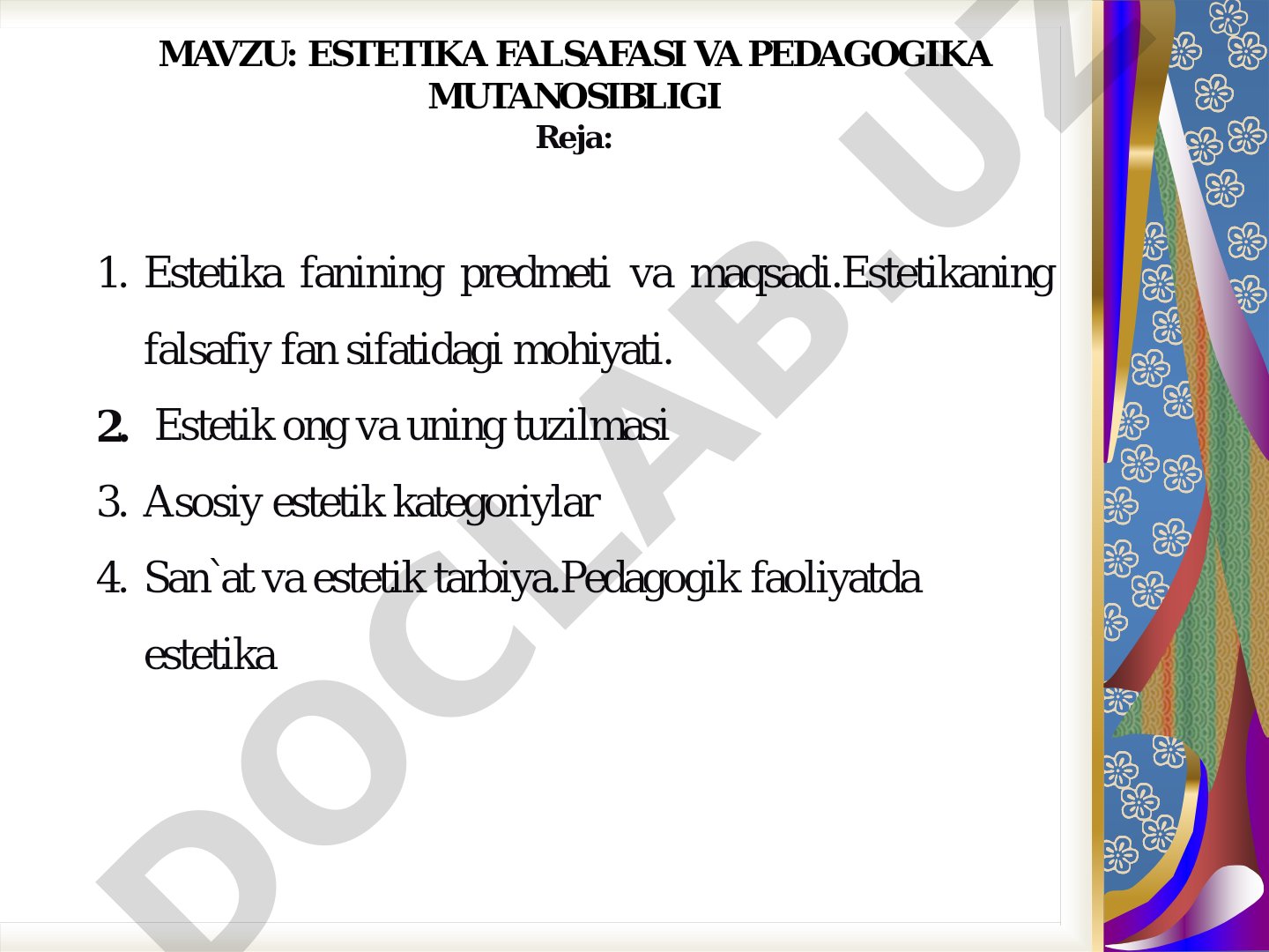 ESTETIKA FALSAFASI VA PEDAGOGIKA MUTANOSIBLIGI