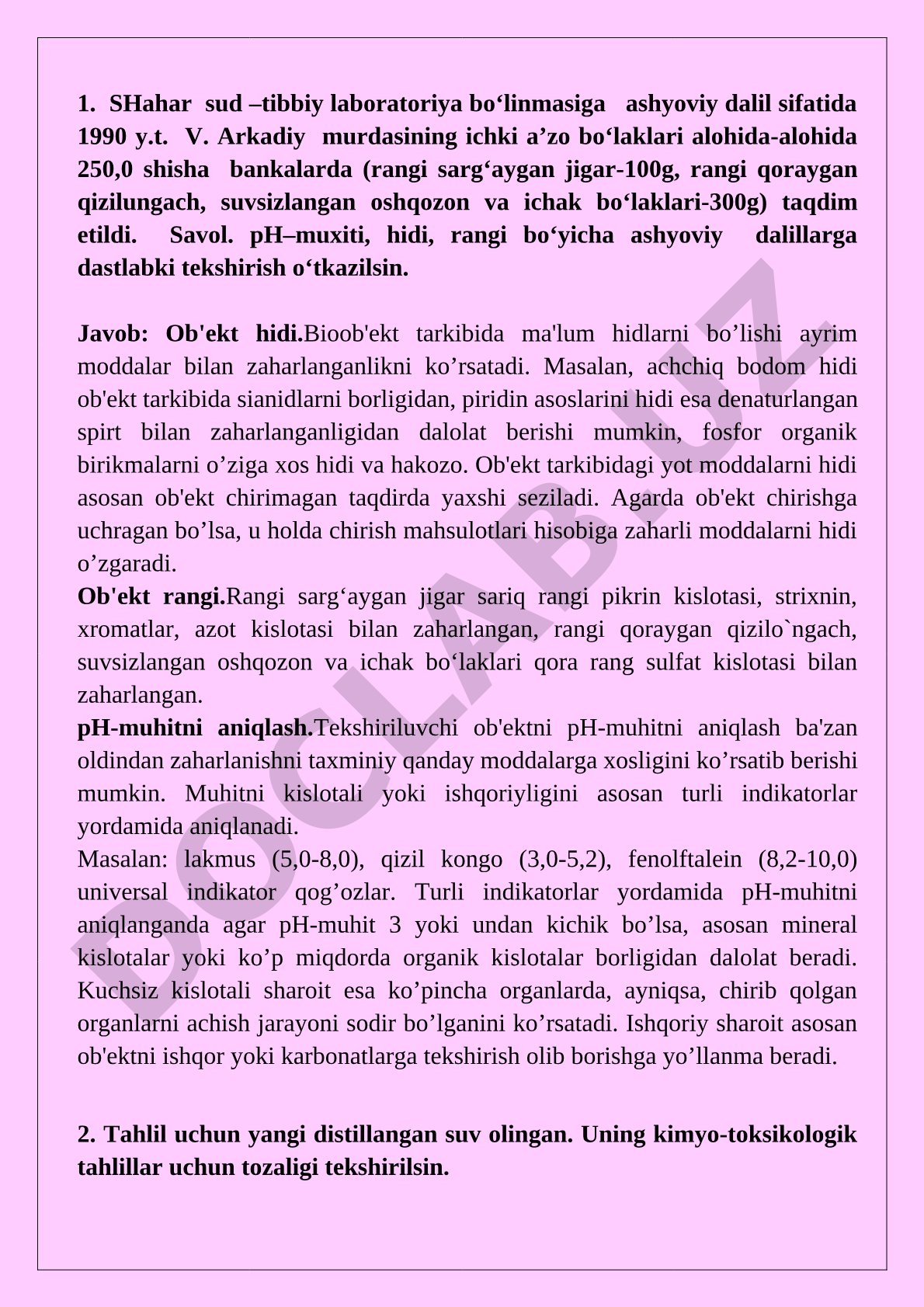 Sud-tibbiy laboratoriya ashyoviy dalillarini tekshirish