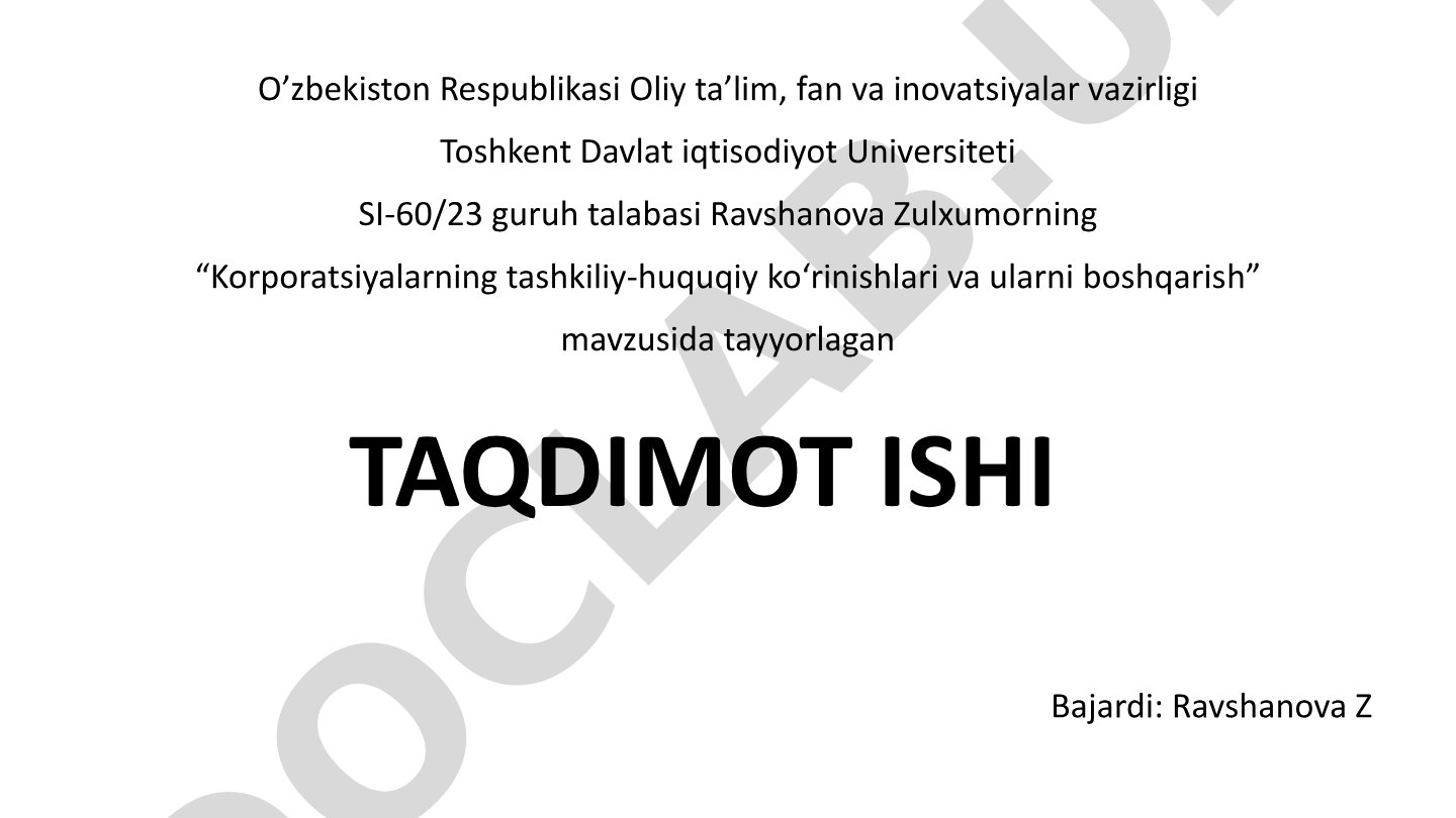 Korporatsiyalarning tashkiliy-huquqiy ko‘rinishlari va ularni boshqarish