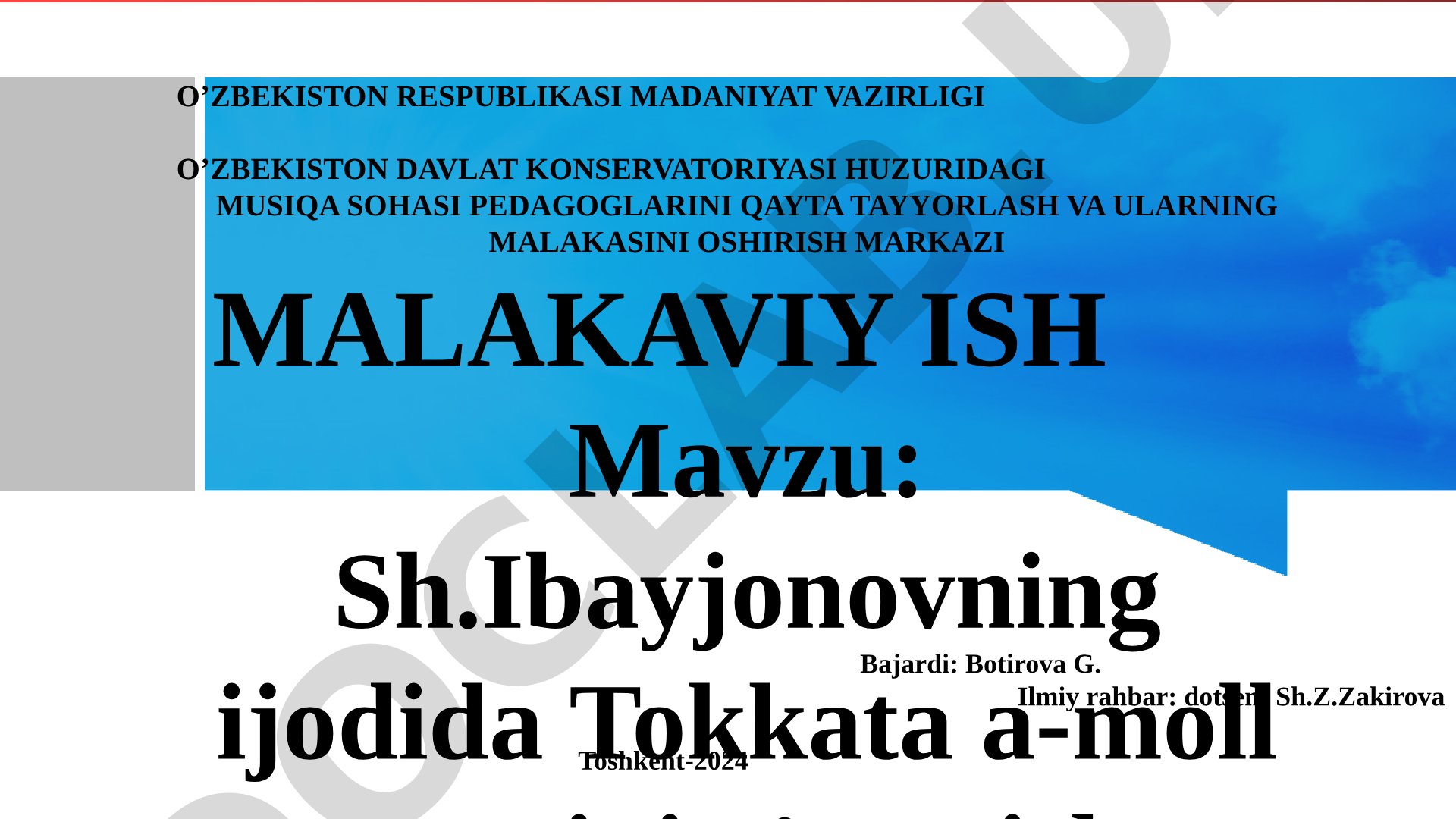 Sh.Ibayjonovning ijodida Tokkata a-moll asarini o'rgatish usullari