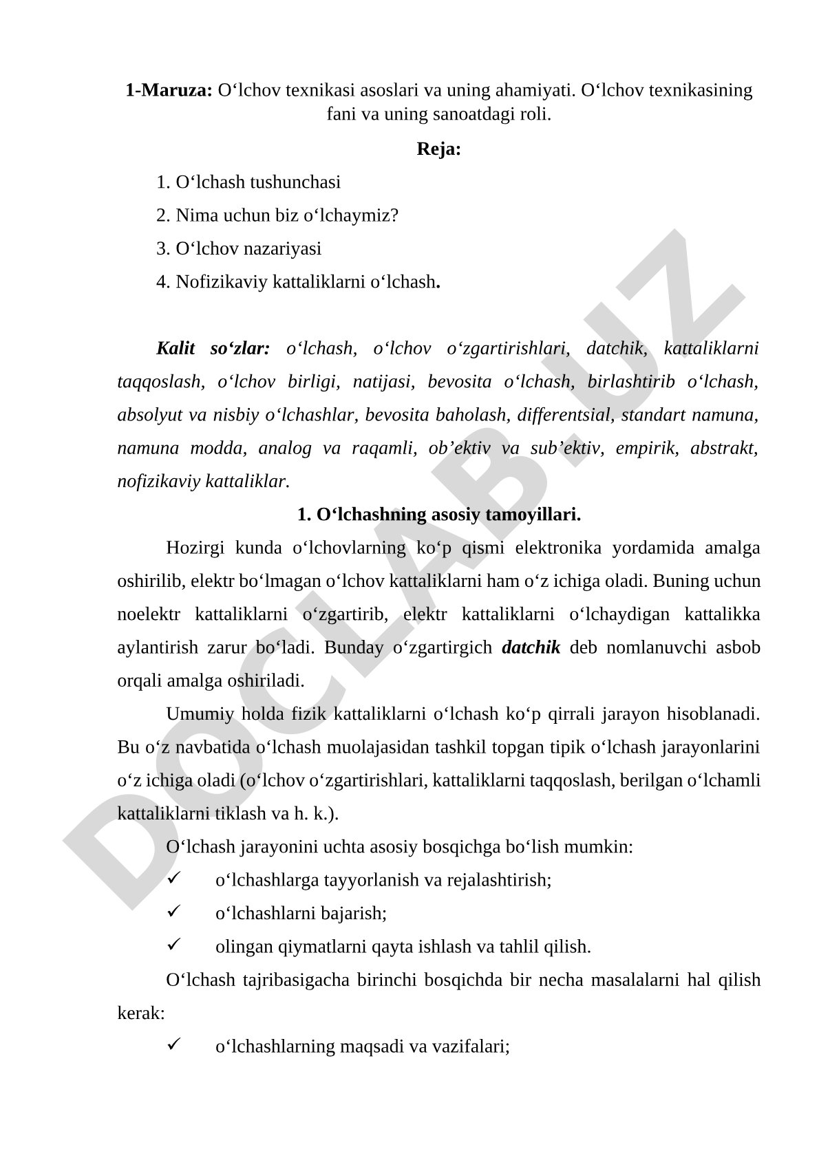 O‘lchov texnikasi asoslari va uning ahamiyati. O‘lchov texnikasining fani va uning sanoatdagi roli
