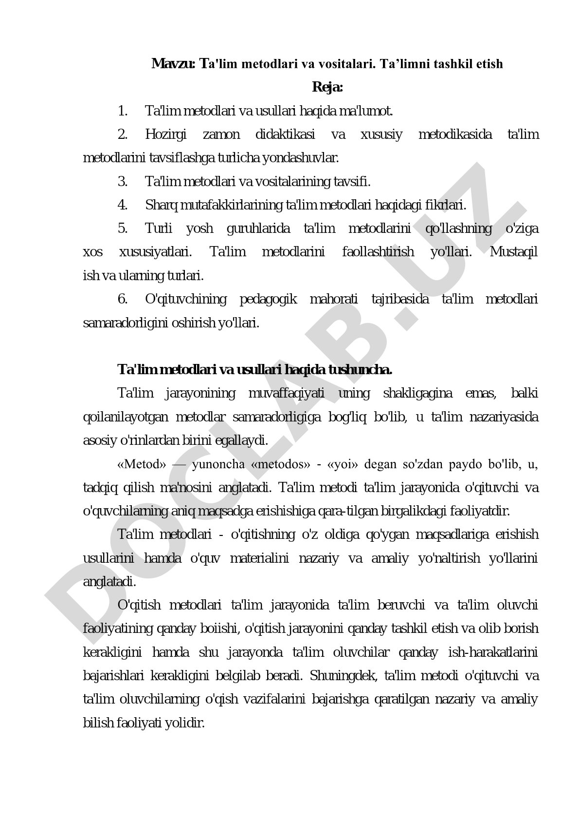 Ta'lim metodlari va vositalari
