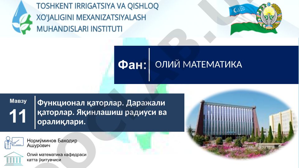 Функционал қаторлар ва даражали қаторларнинг яқинлашиш радиуси ва оралиқлари