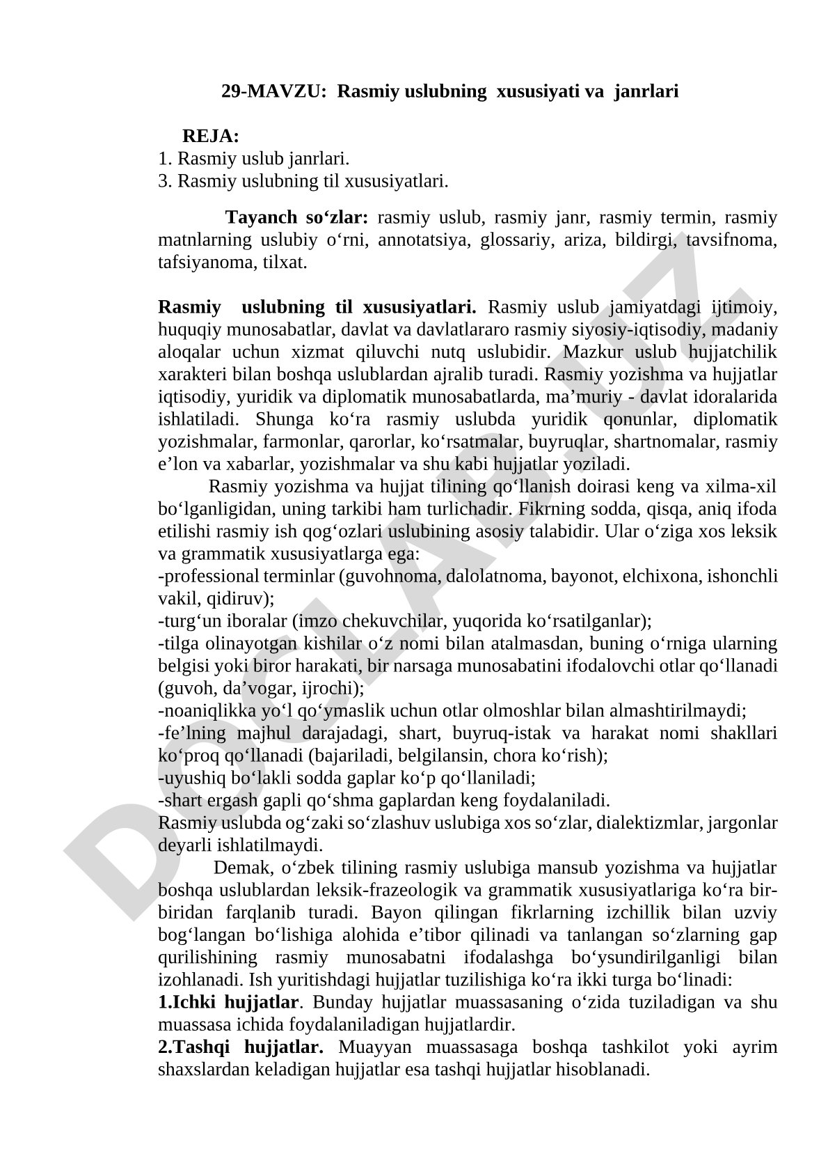 Rasmiy uslubning xususiyati va janrlari