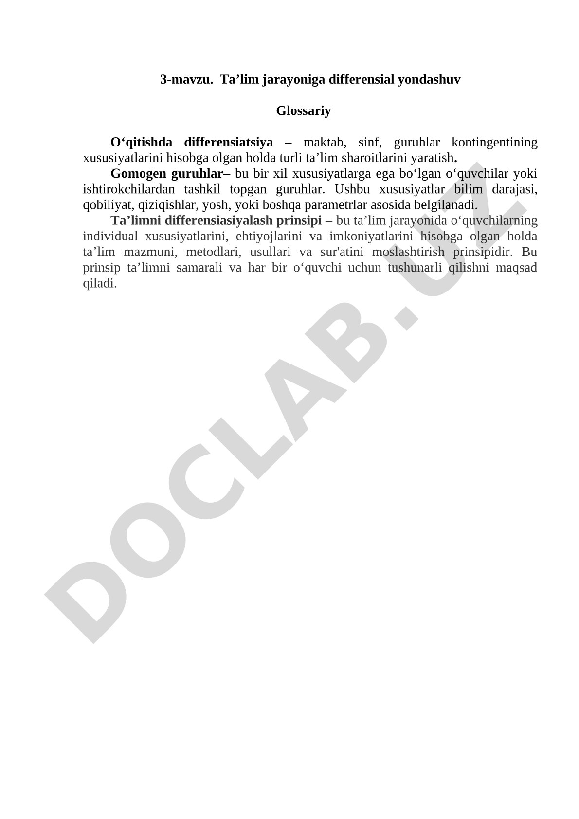 Ta’lim jarayoniga differensial yondashuv