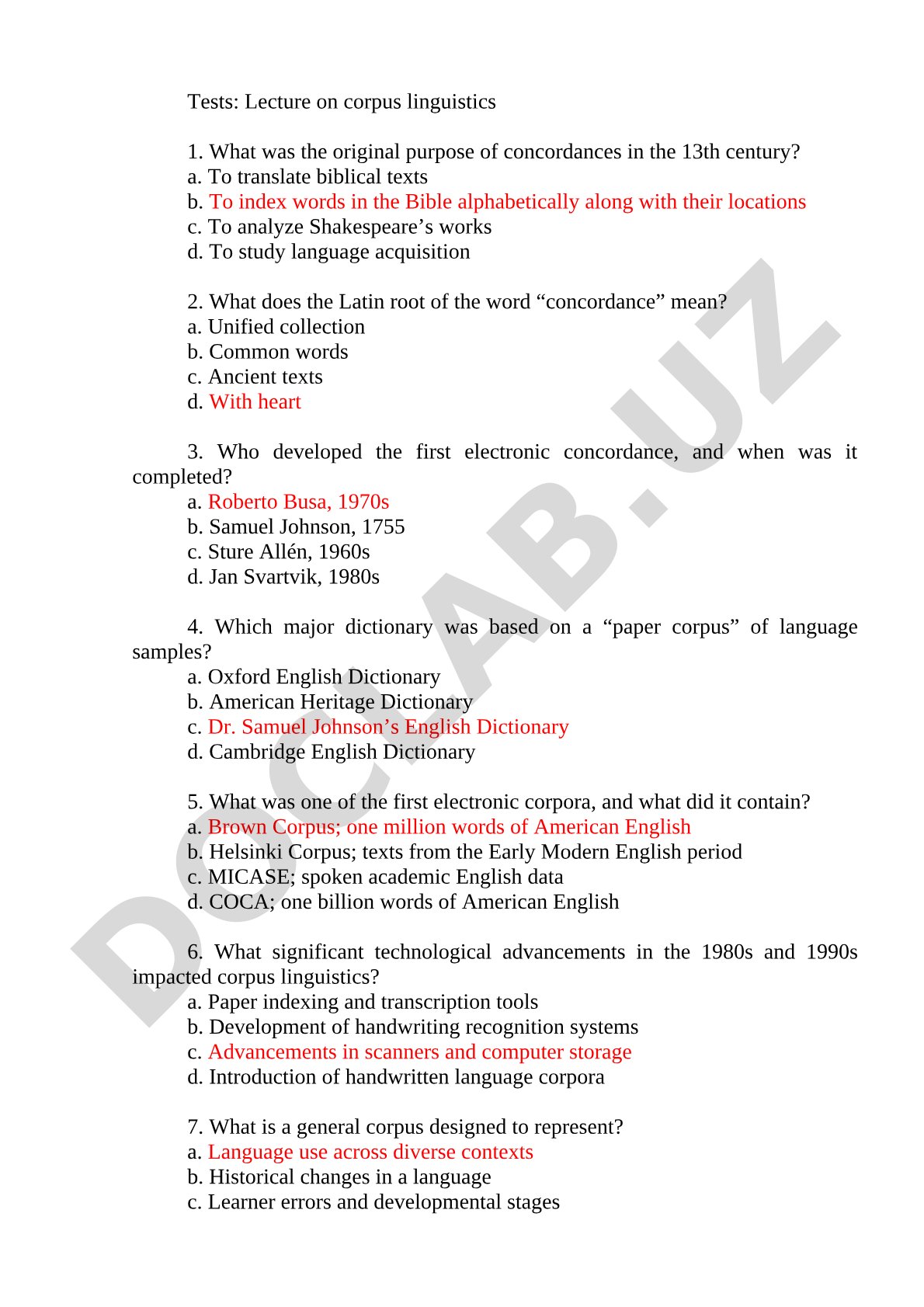 Corpus linguistics lecture test