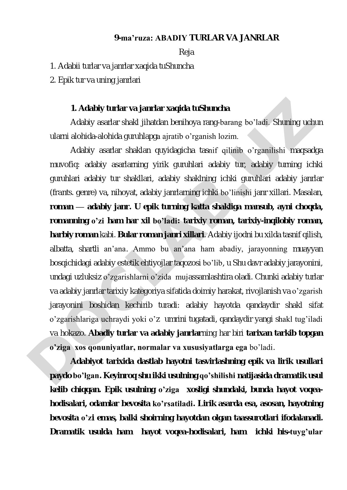 Abadiy turlar va janrlar