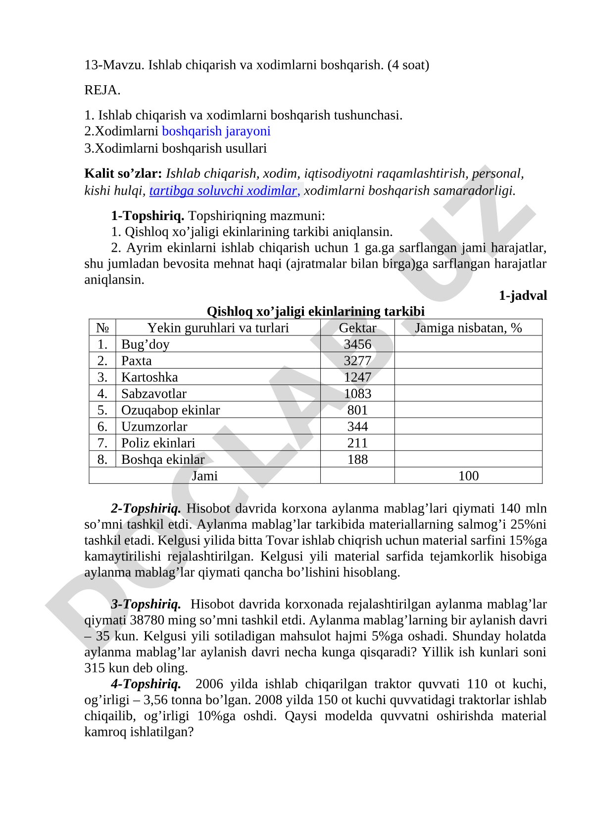 Ishlab chiqarish va xodimlarni boshqarish