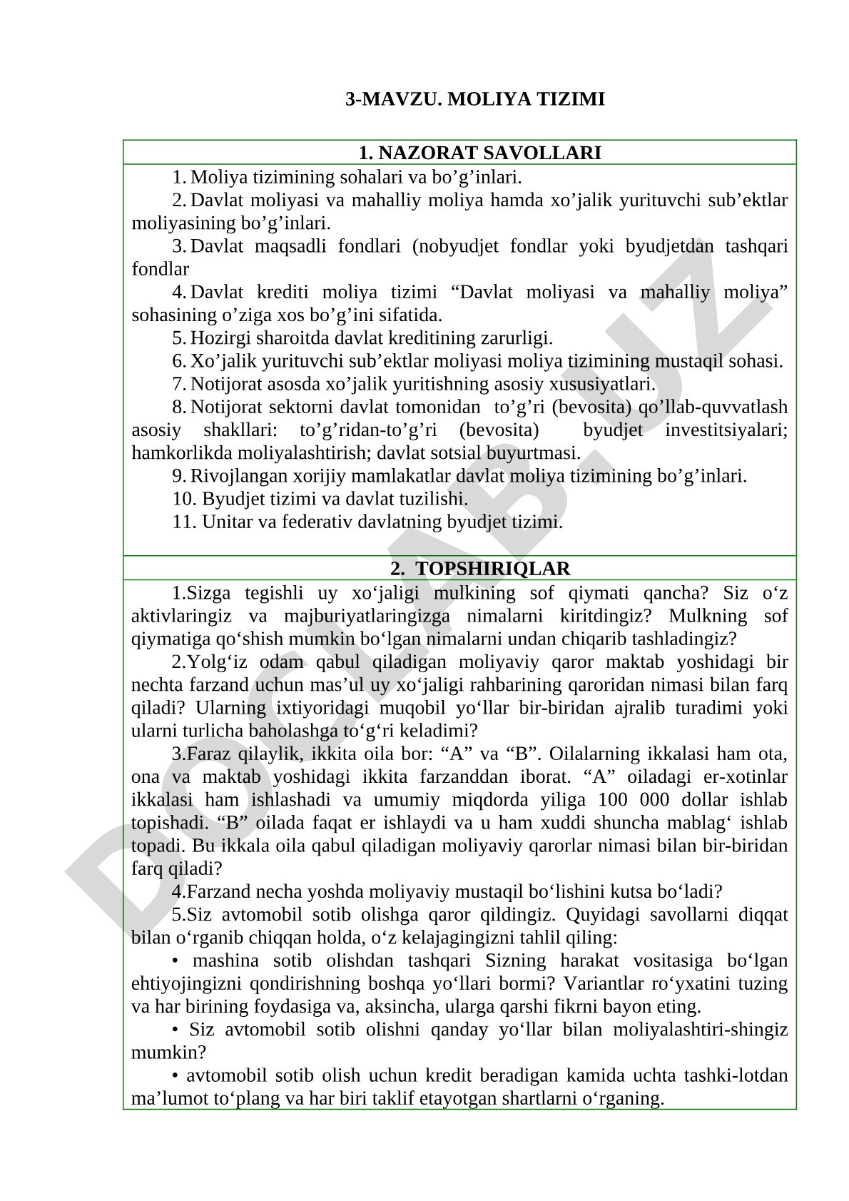 MOLIYA TIZIMI