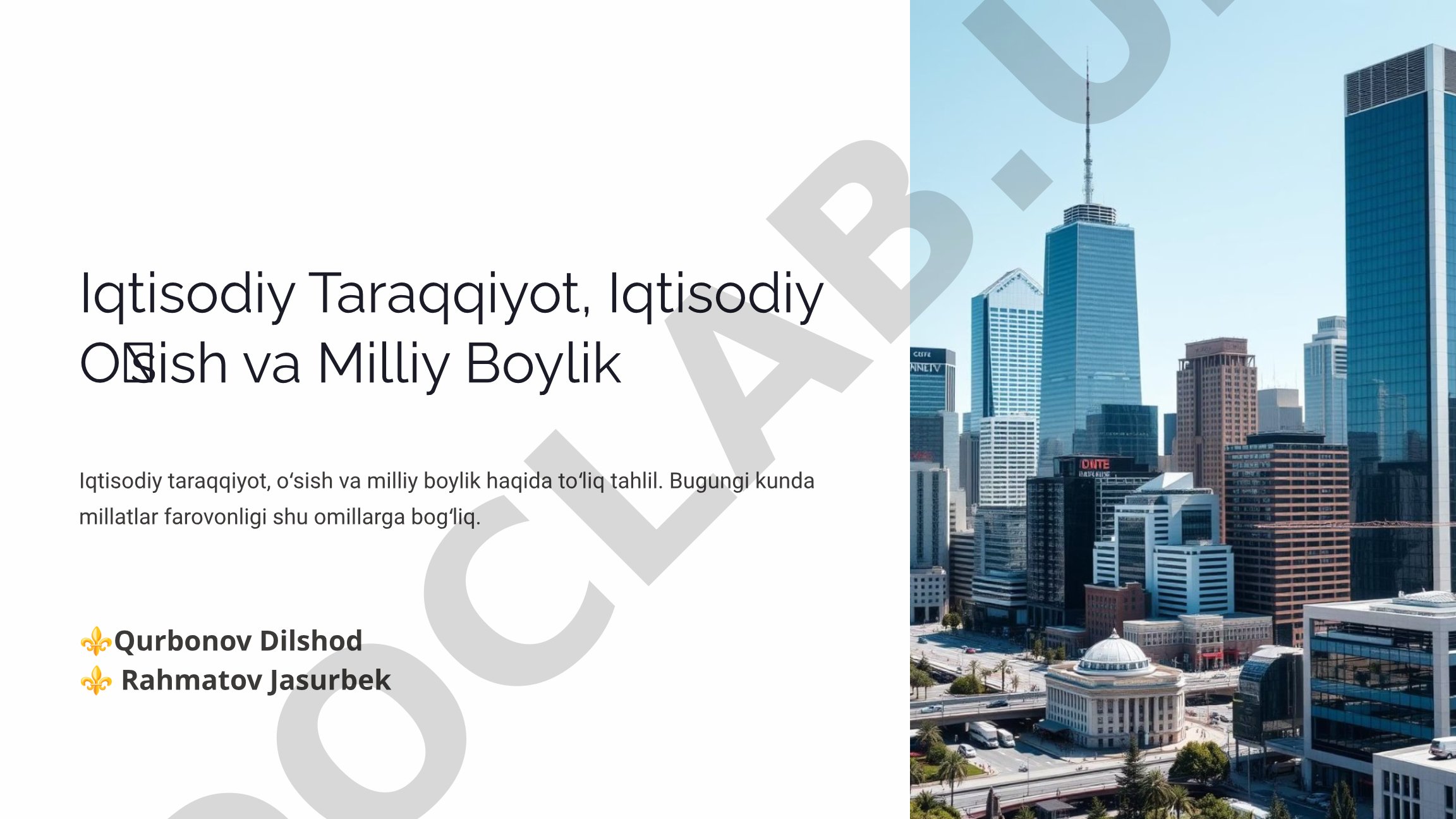 Iqtisodiy Taraqqiyot, Iqtisodiy Oʻsish va Milliy Boylik