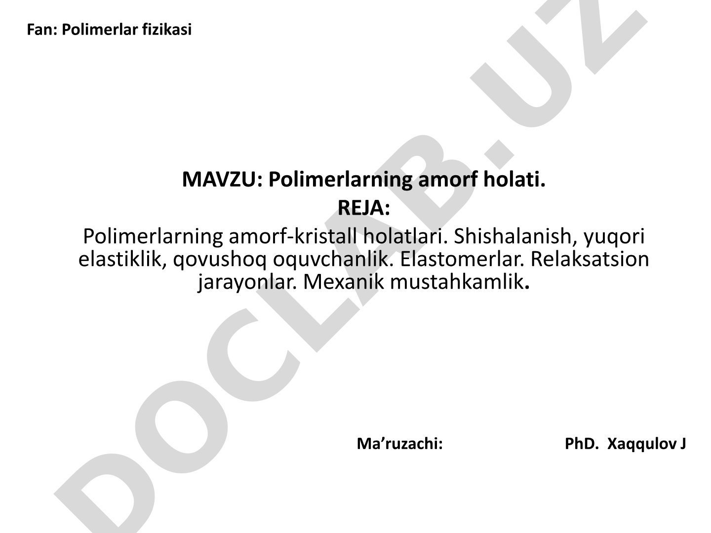 Polimerlarning amorf holati