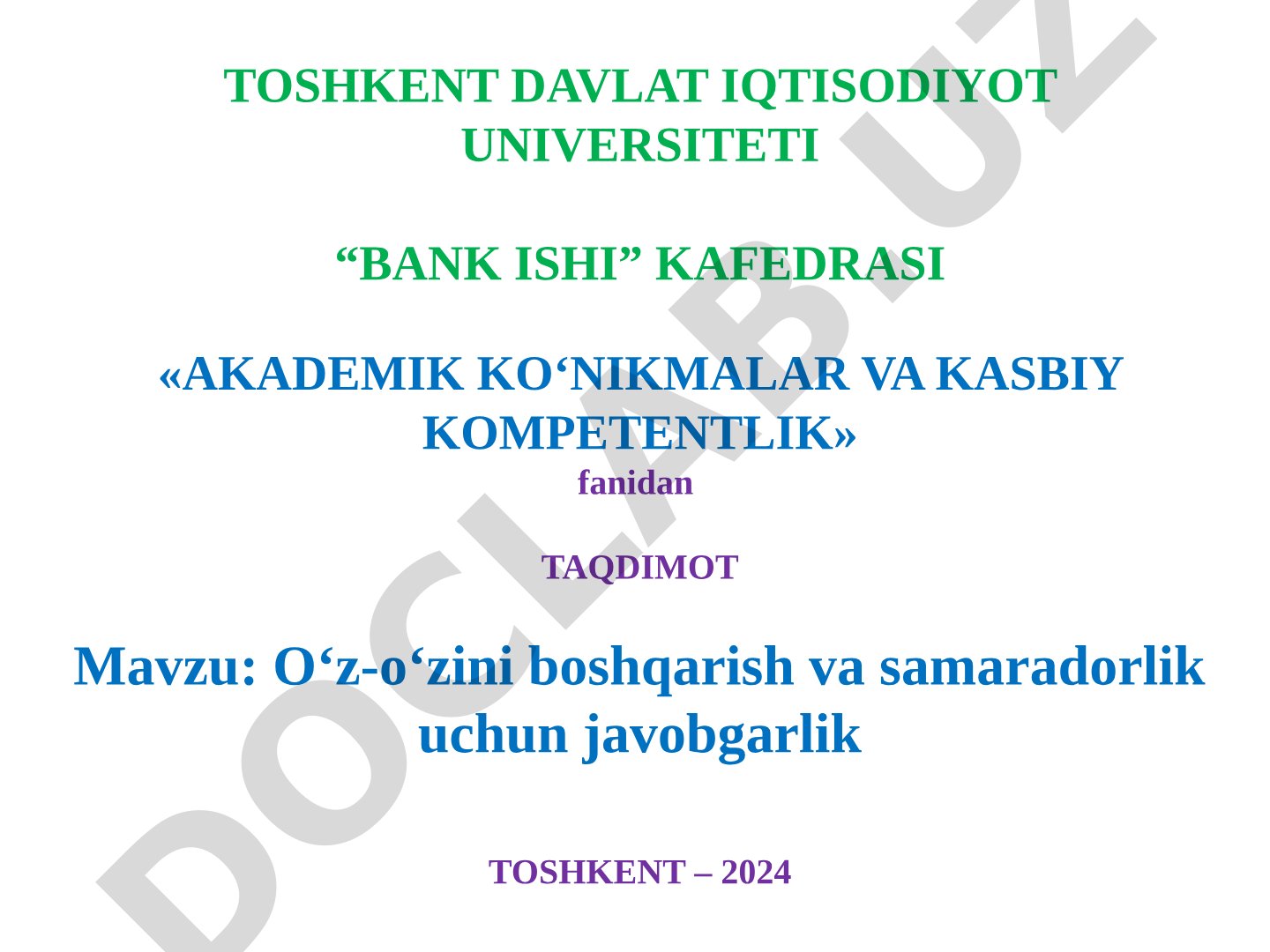 O‘z-o‘zini boshqarish va samaradorlik uchun javobgarlik