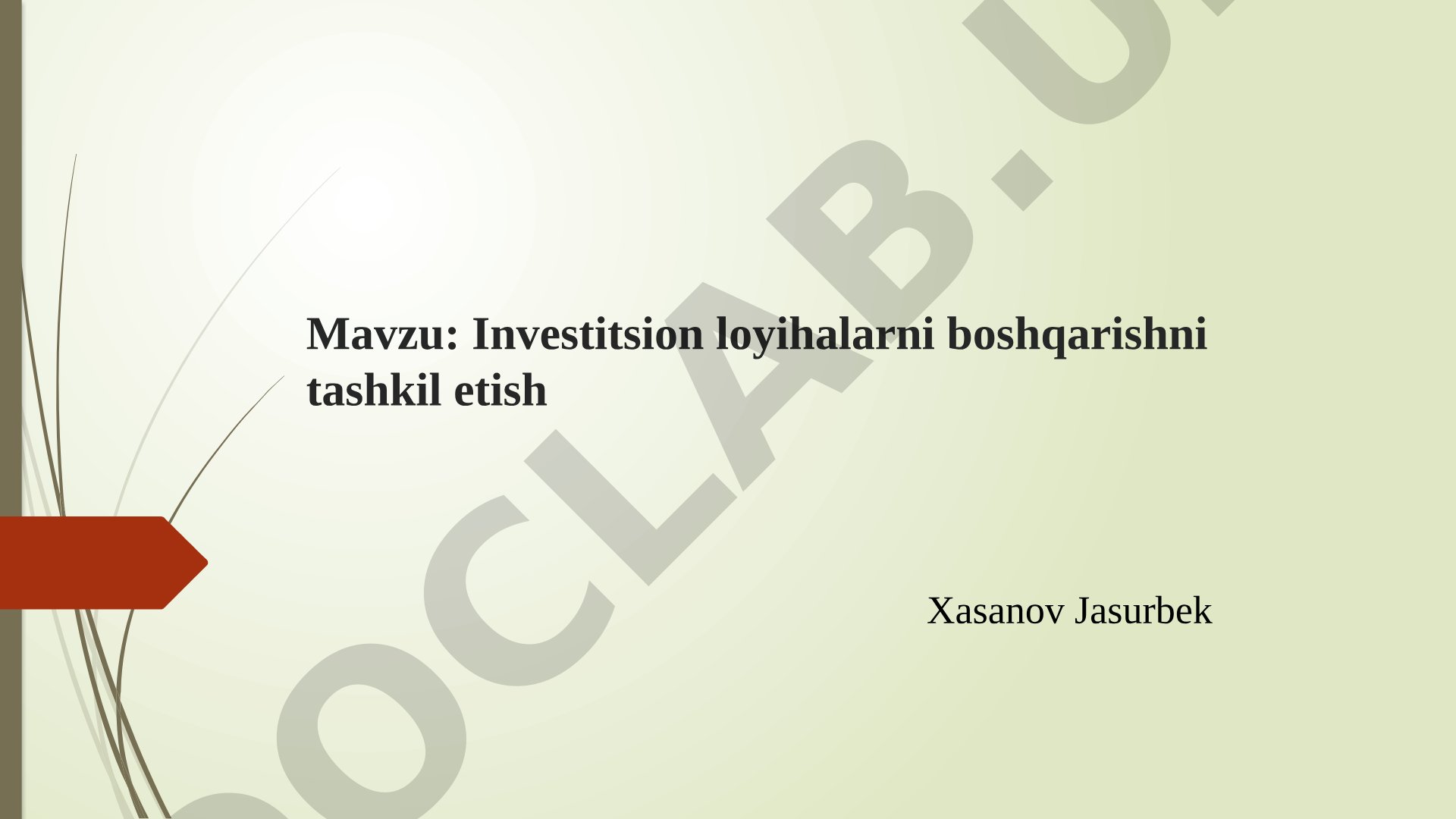 Investitsion loyihalarni boshqarishni tashkil etish