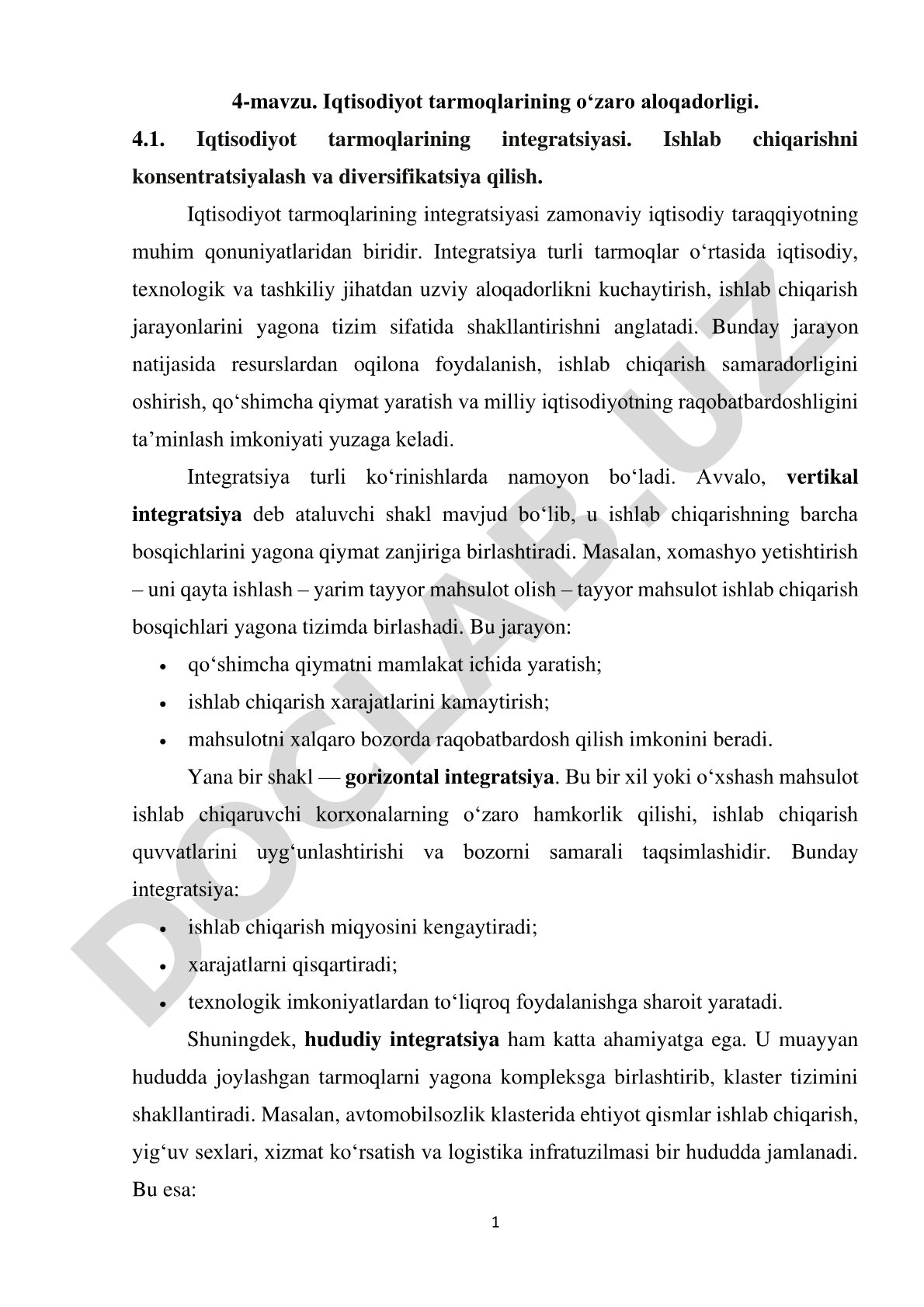 Iqtisodiyot tarmoqlarining o'zaro aloqadorligi