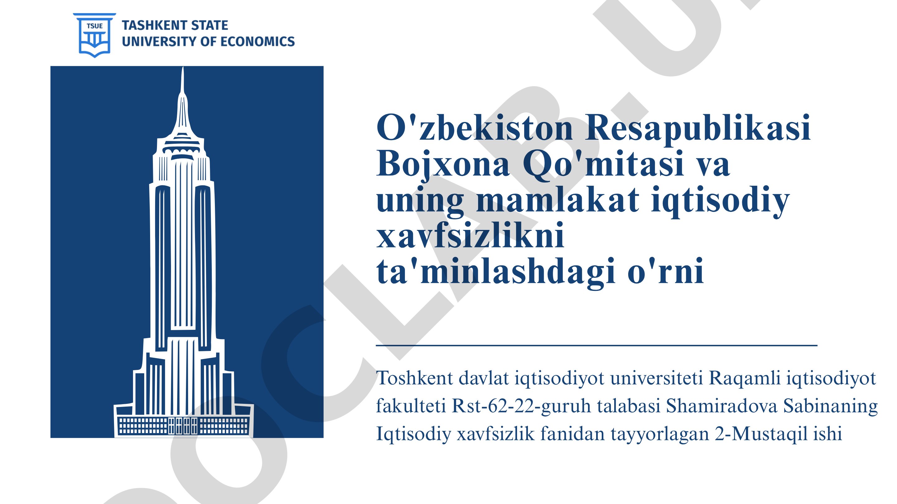 O'zbekiston Resapublikasi Bojxona Qo'mitasi va uning mamlakat iqtisodiy xavfsizlikni ta'minlashdagi o'rni