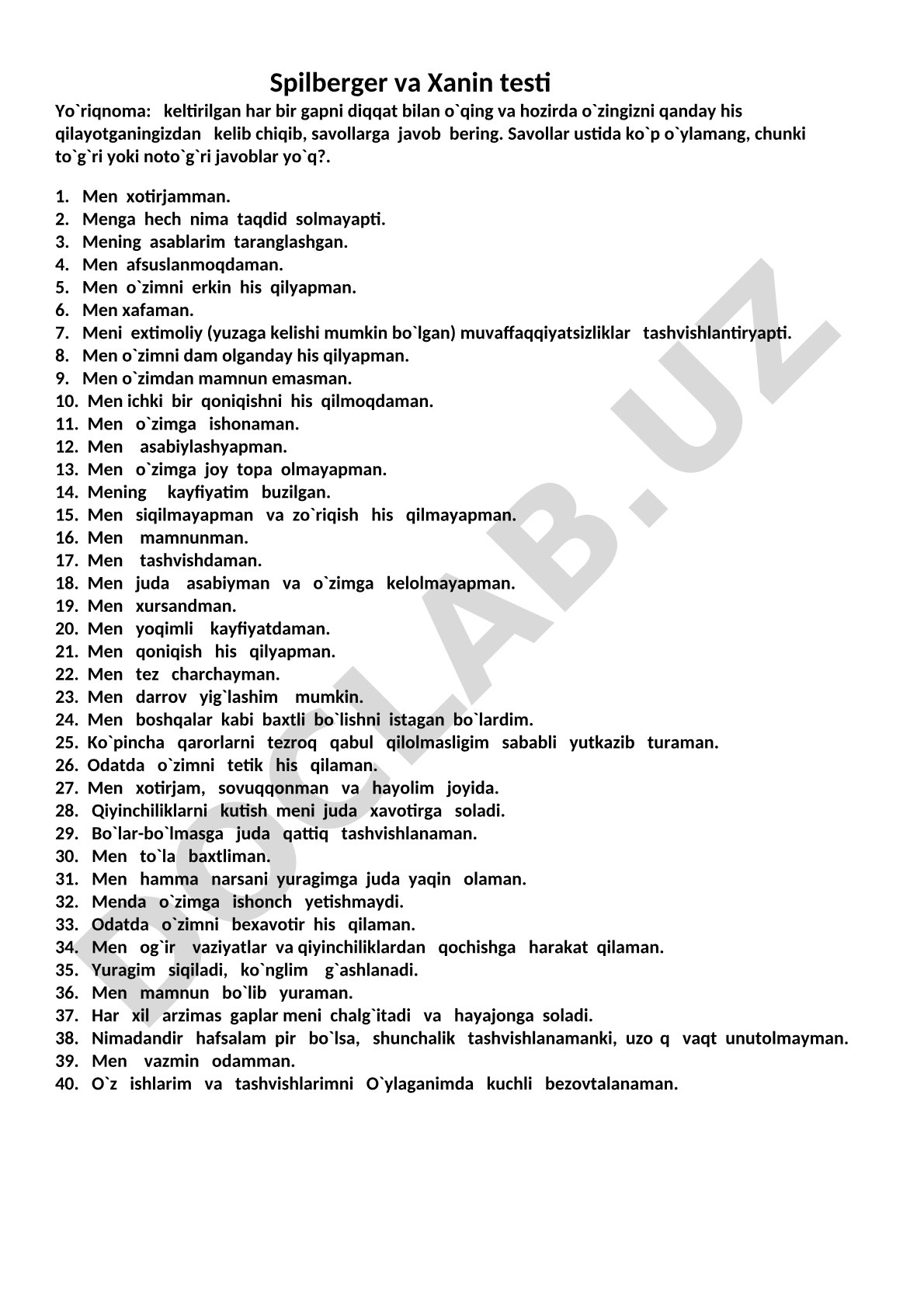 Spilberger va Xanin testi