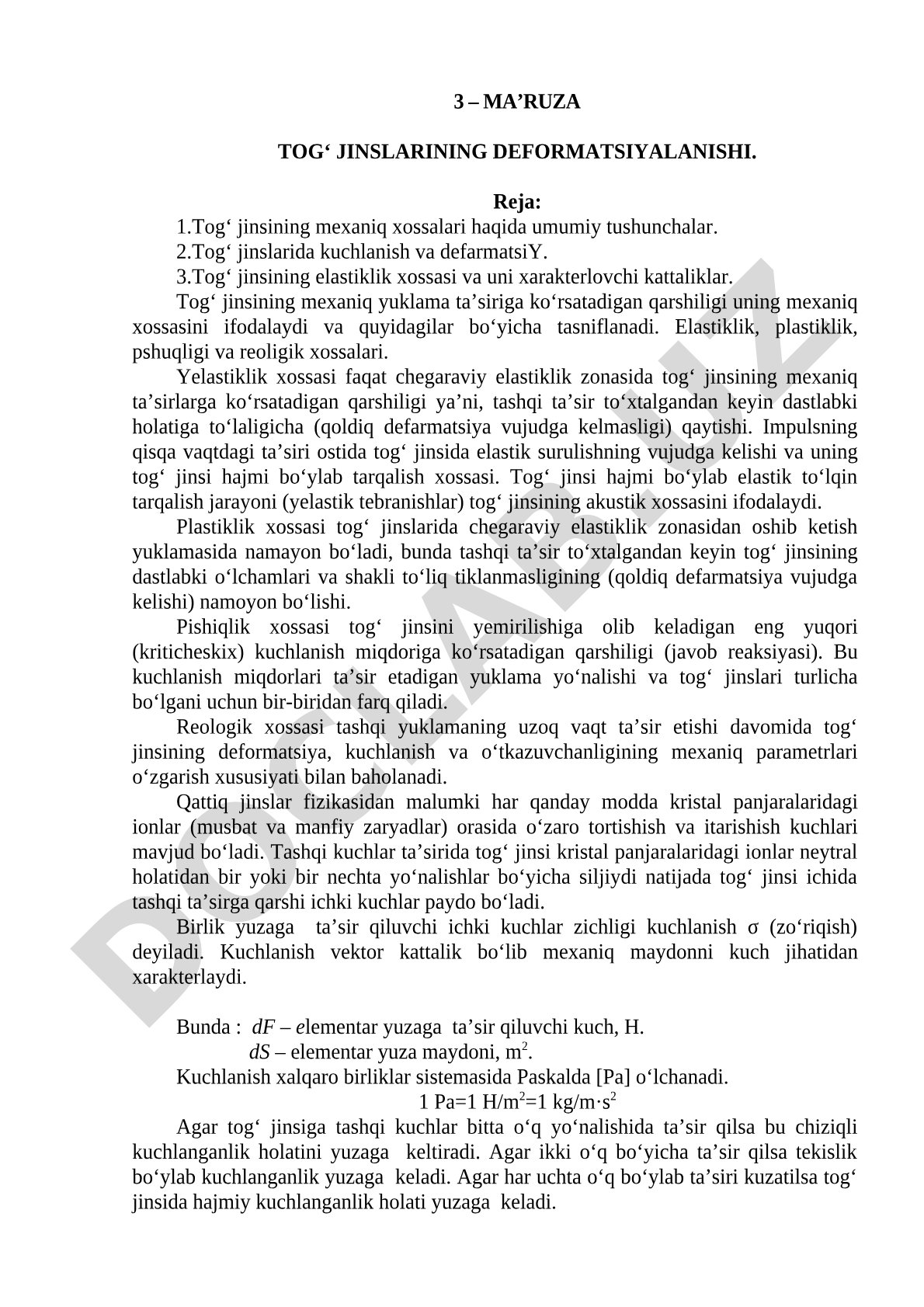 3 – Ma’ruza tog‘ jinslarining deformatsiyalanishi