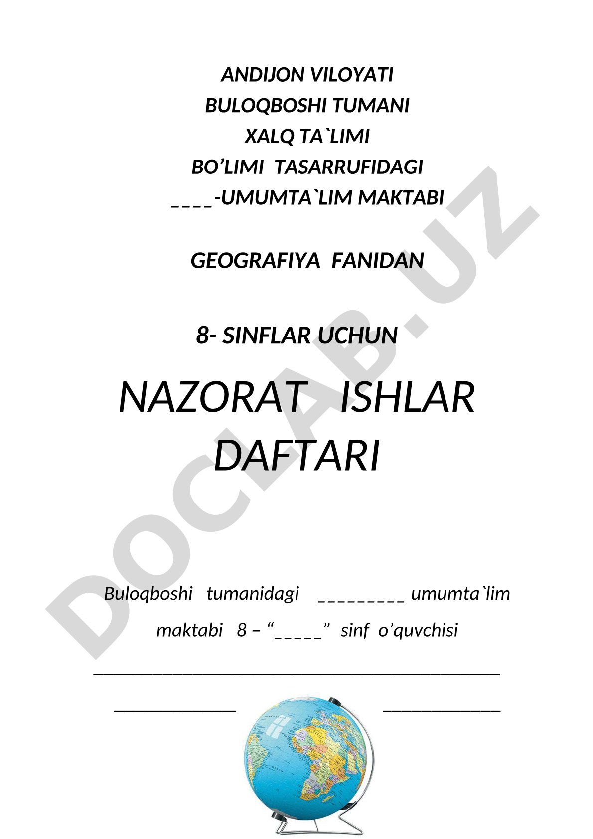 Geografiya fanidan 8-sinf nazorat ishlari