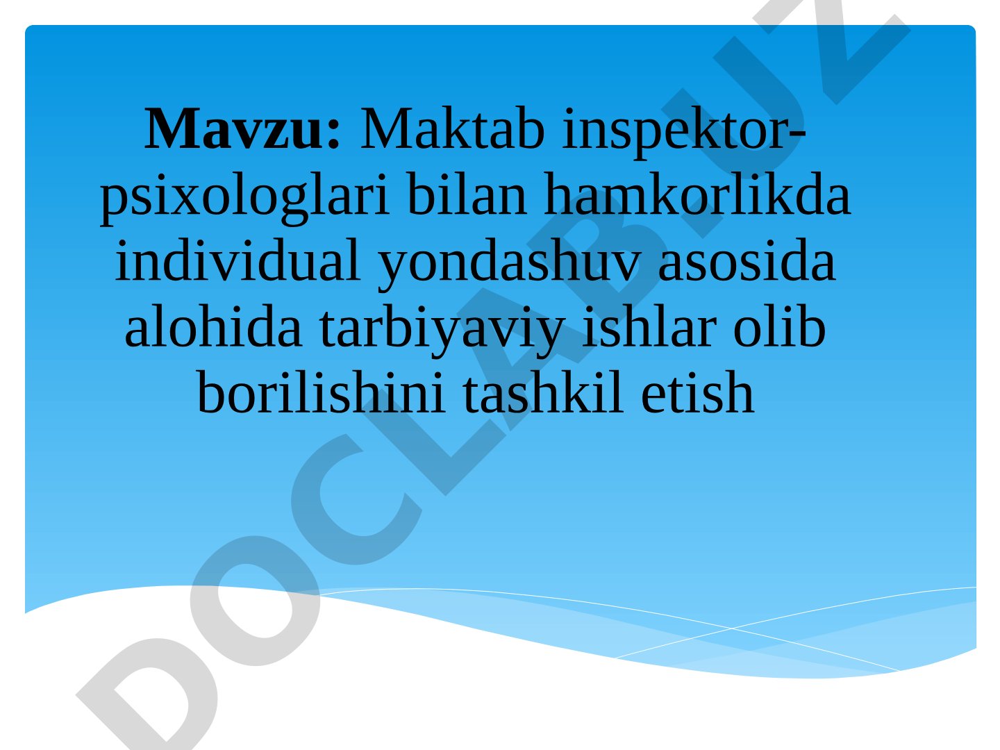 Maktab inspektor-psixologlari bilan hamkorlikda individual yondashuv asosida alohida tarbiyaviy ishlar olib borilishini tashkil etish