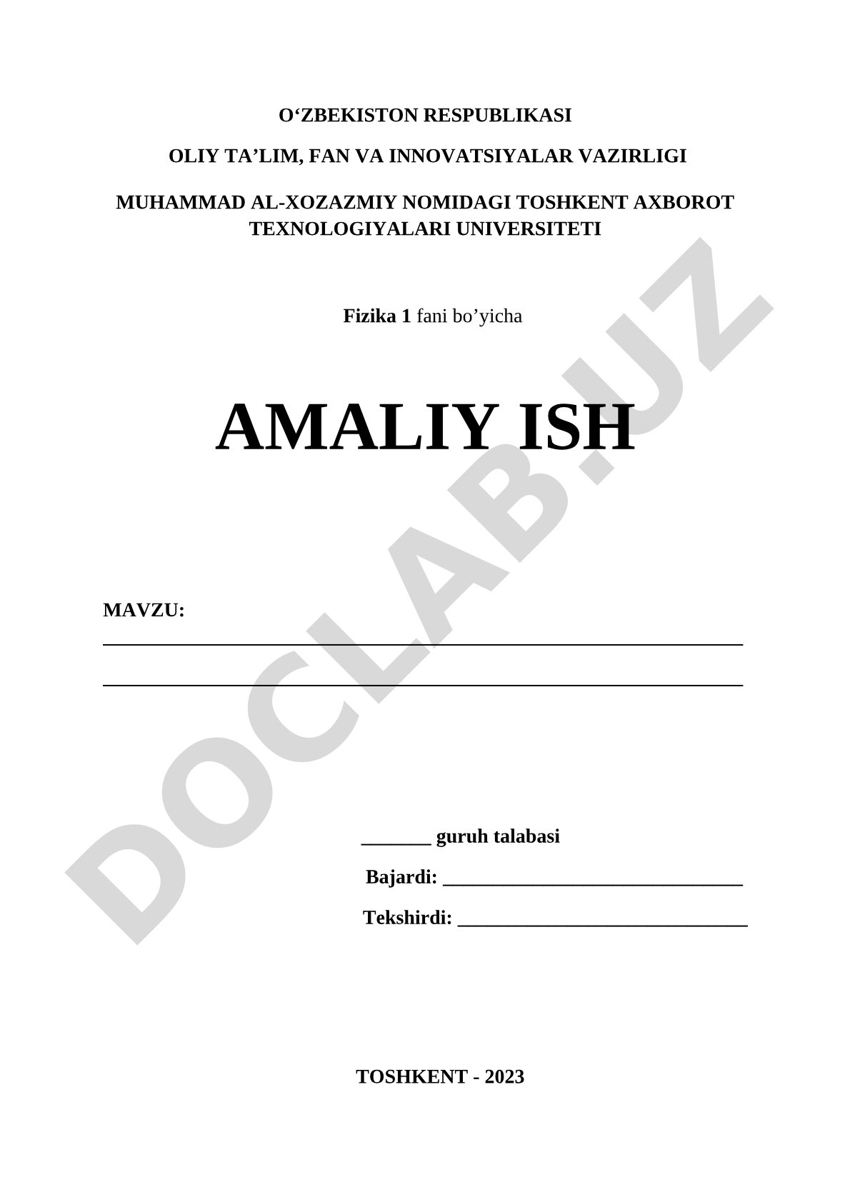 Fizika 1 fanidan amaliy ish