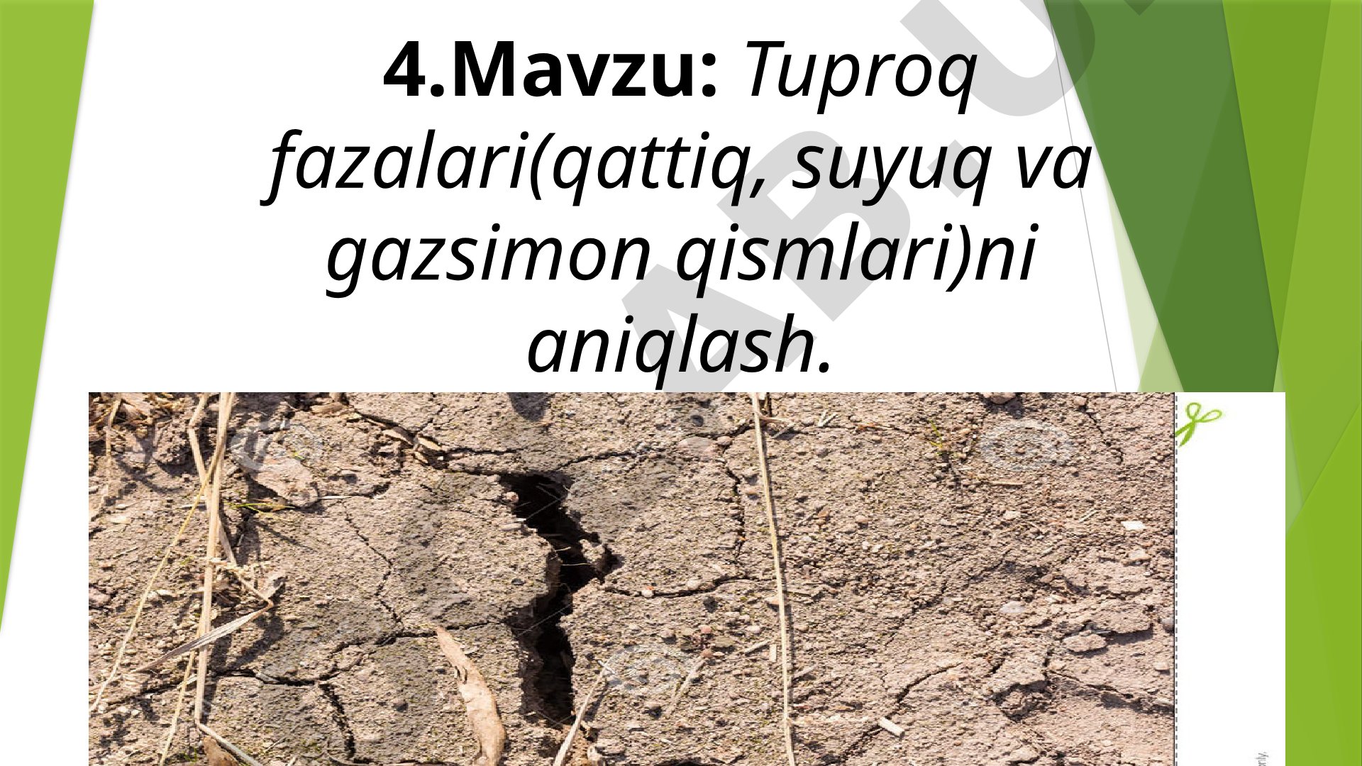 Tuproq fazalari (qattiq, suyuq va gazsimon qismlari)ni aniqlash