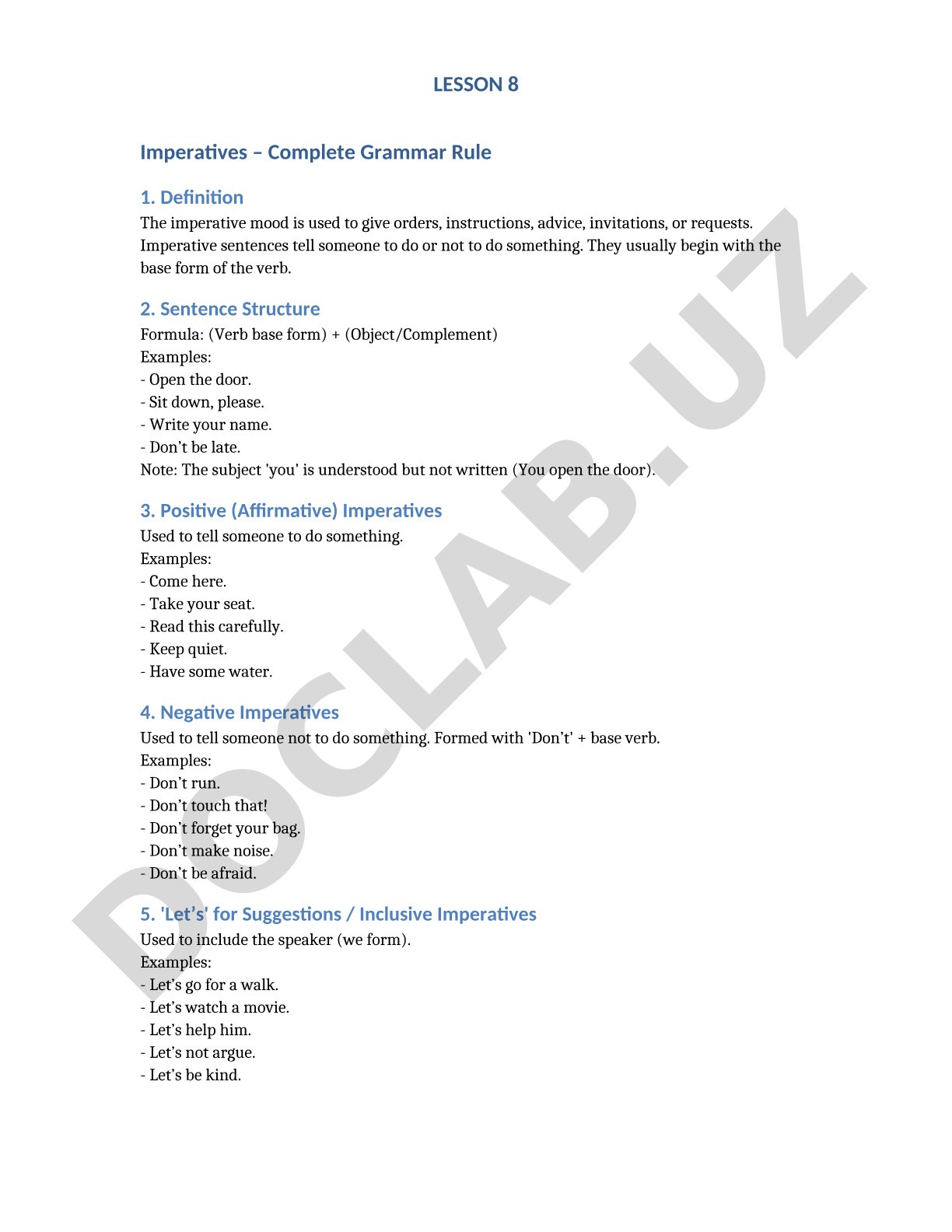 Imperatives – Complete Grammar Rule
