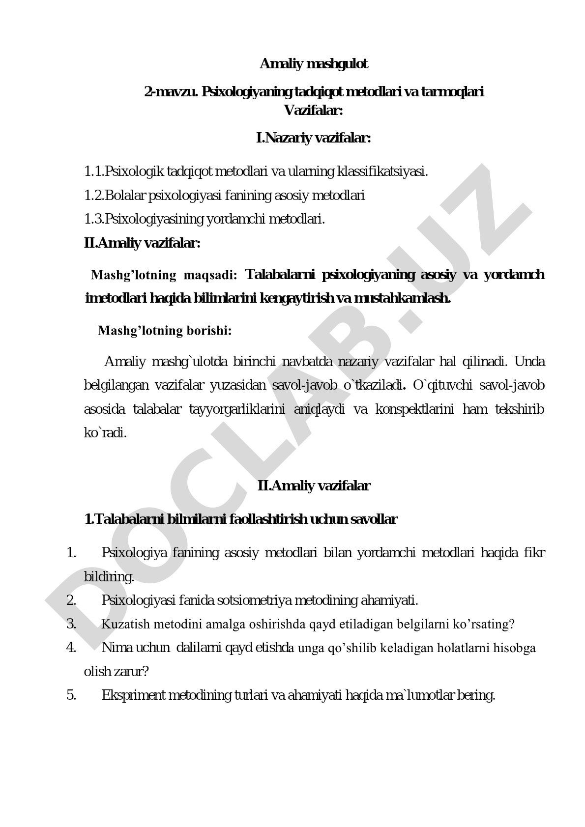 Psixologiyaning tadqiqot metodlari va tarmoqlari