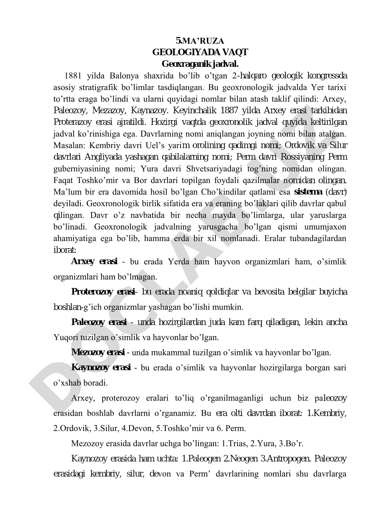Geologiyada vaqt va geoxronologik jadval