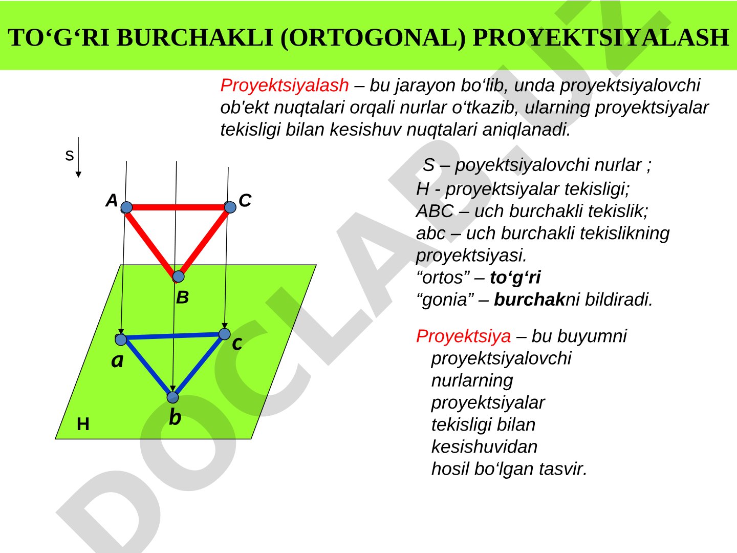 To‘g‘ri burchakli (ortogonal) proyeksiyalash