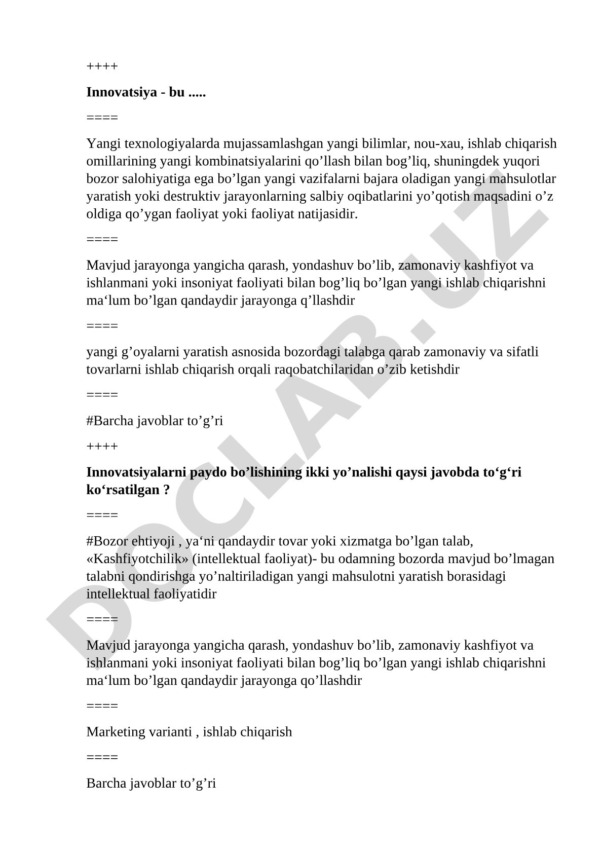 Innovatsiya tushunchasi va yo'nalishlari