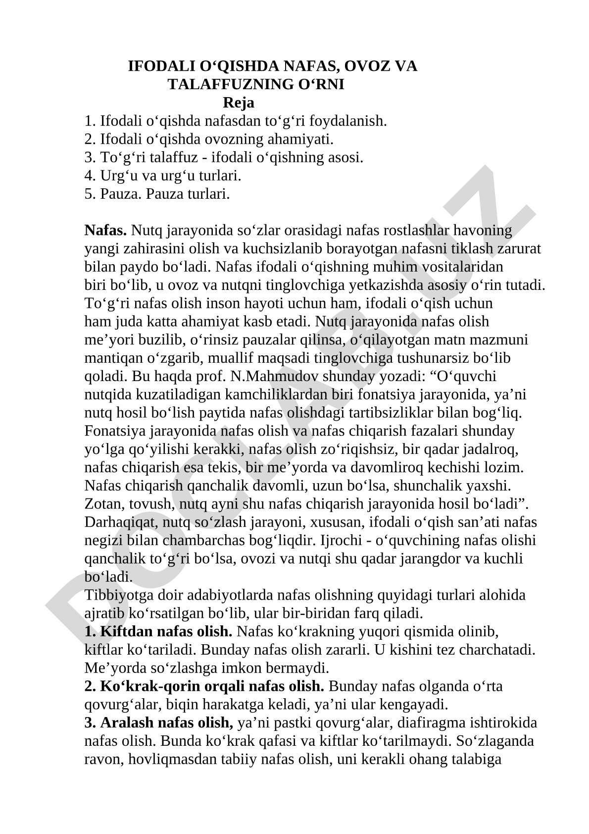 Ifodali o‘qishda nafas, ovoz va talaffuzning o‘rni