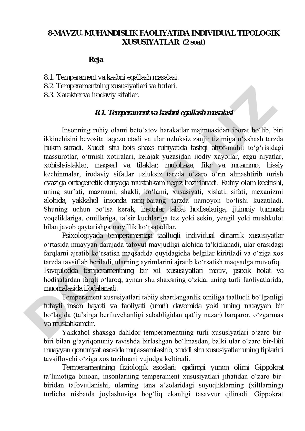 Muhandislik faoliyatida individual tipologik xususiyatlar