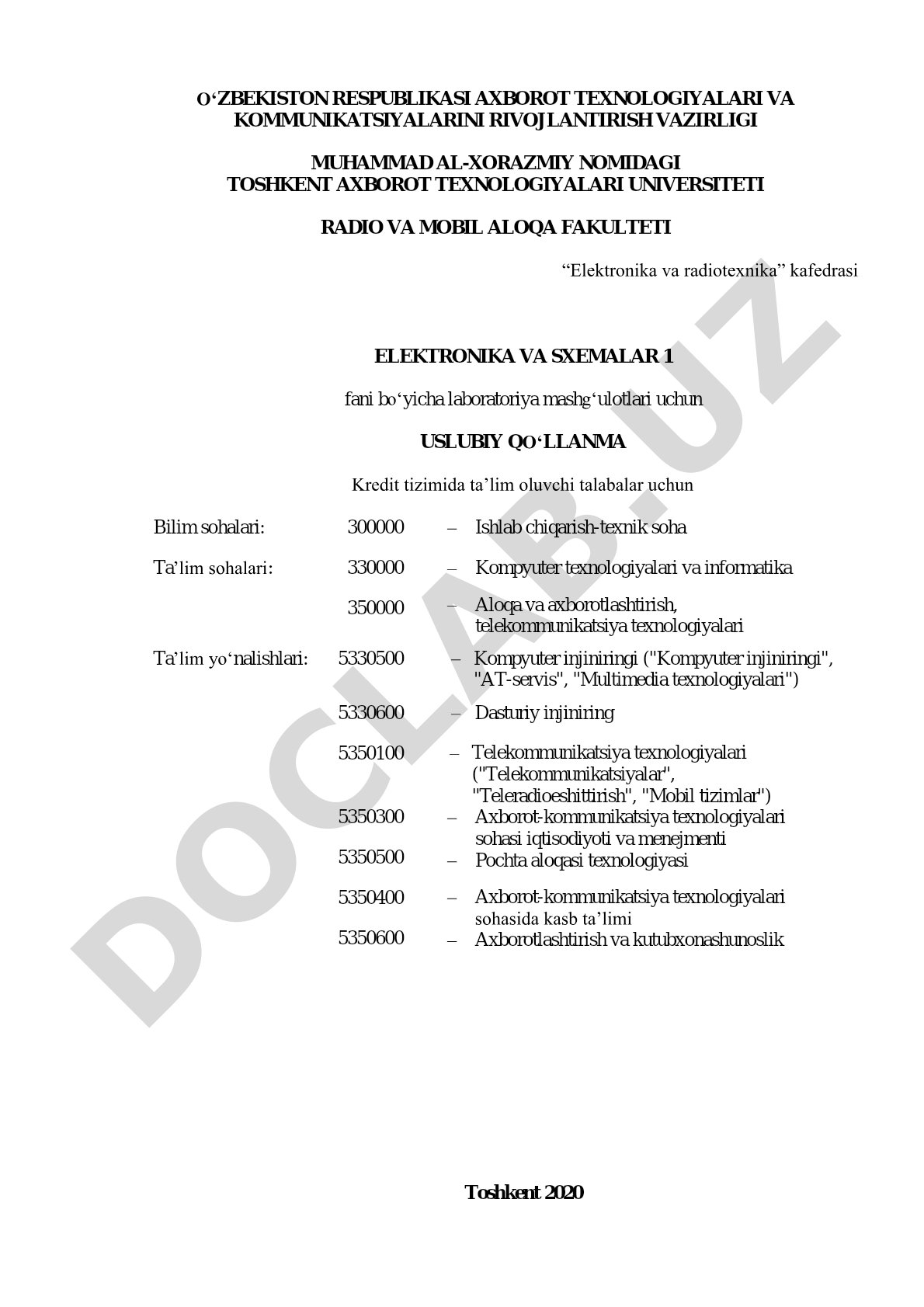Elektronika va sxemalar 1 fanidan laboratoriya mashg'ulotlari