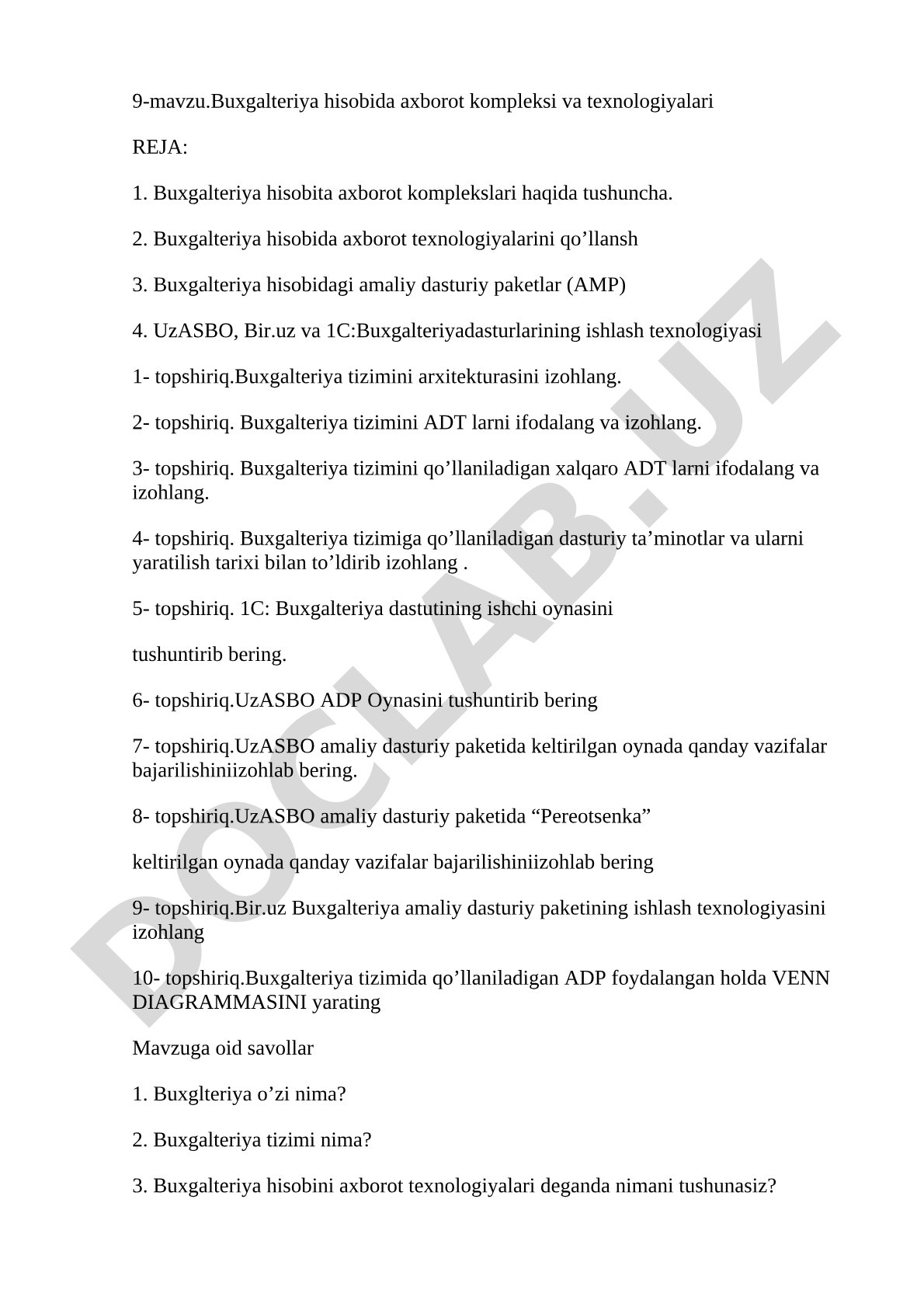 Buxgalteriya hisobida axborot kompleksi va texnologiyalari