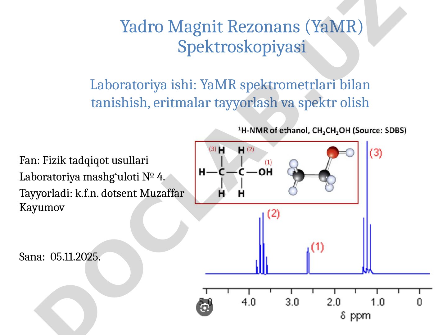 Yadro Magnit Rezonans (YaMR) Spektroskopiyasi
