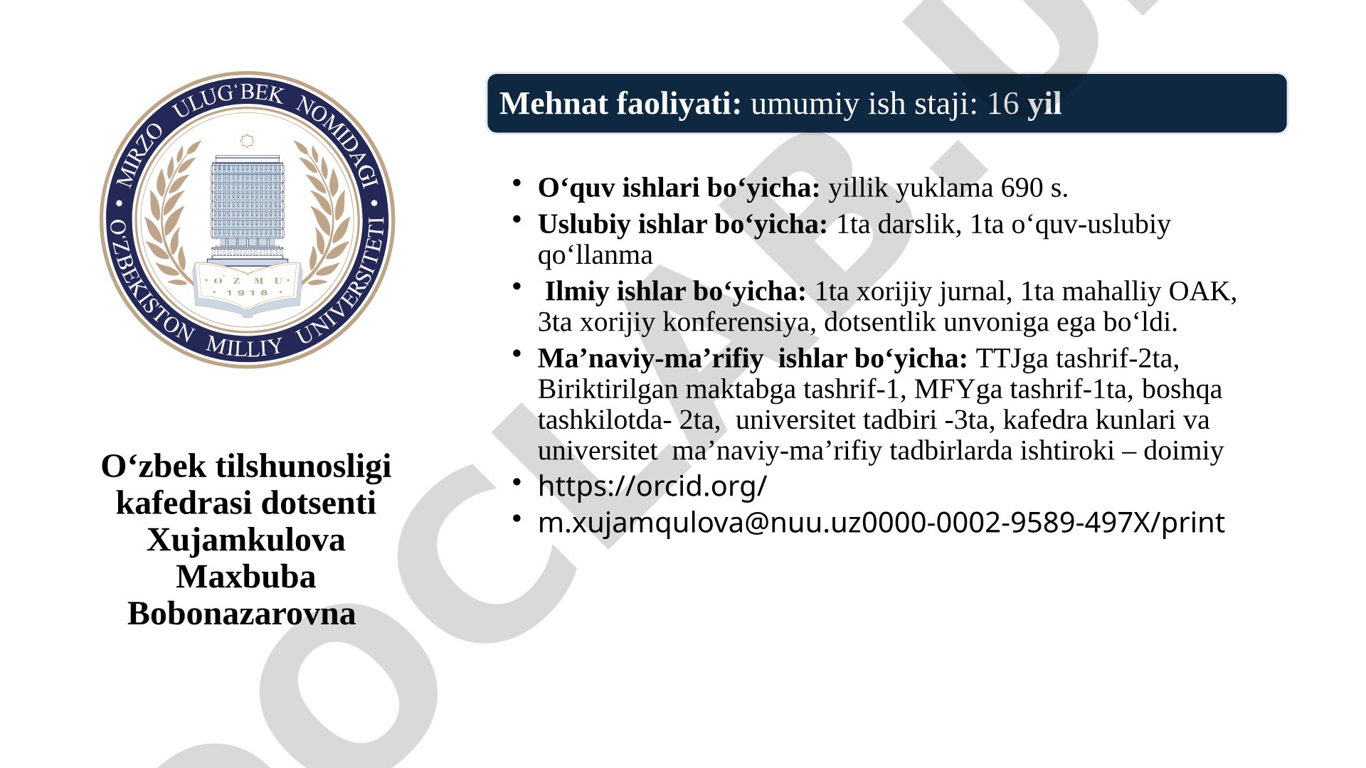 O‘zbek tilshunosligi kafedrasi xodimlarining faoliyati