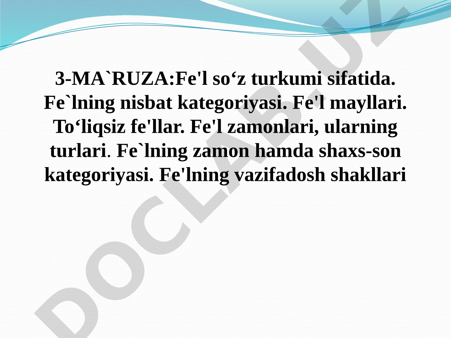 Fe'l so'z turkumi sifatida