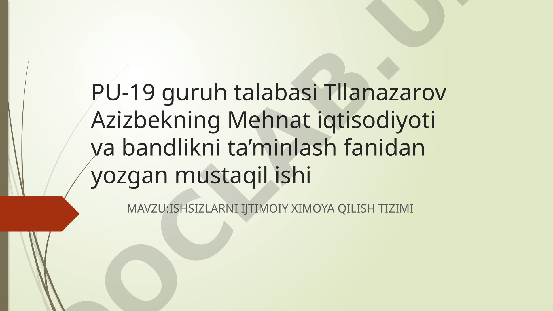 Ishsizlarni ijtimoiy himoya qilish tizimi