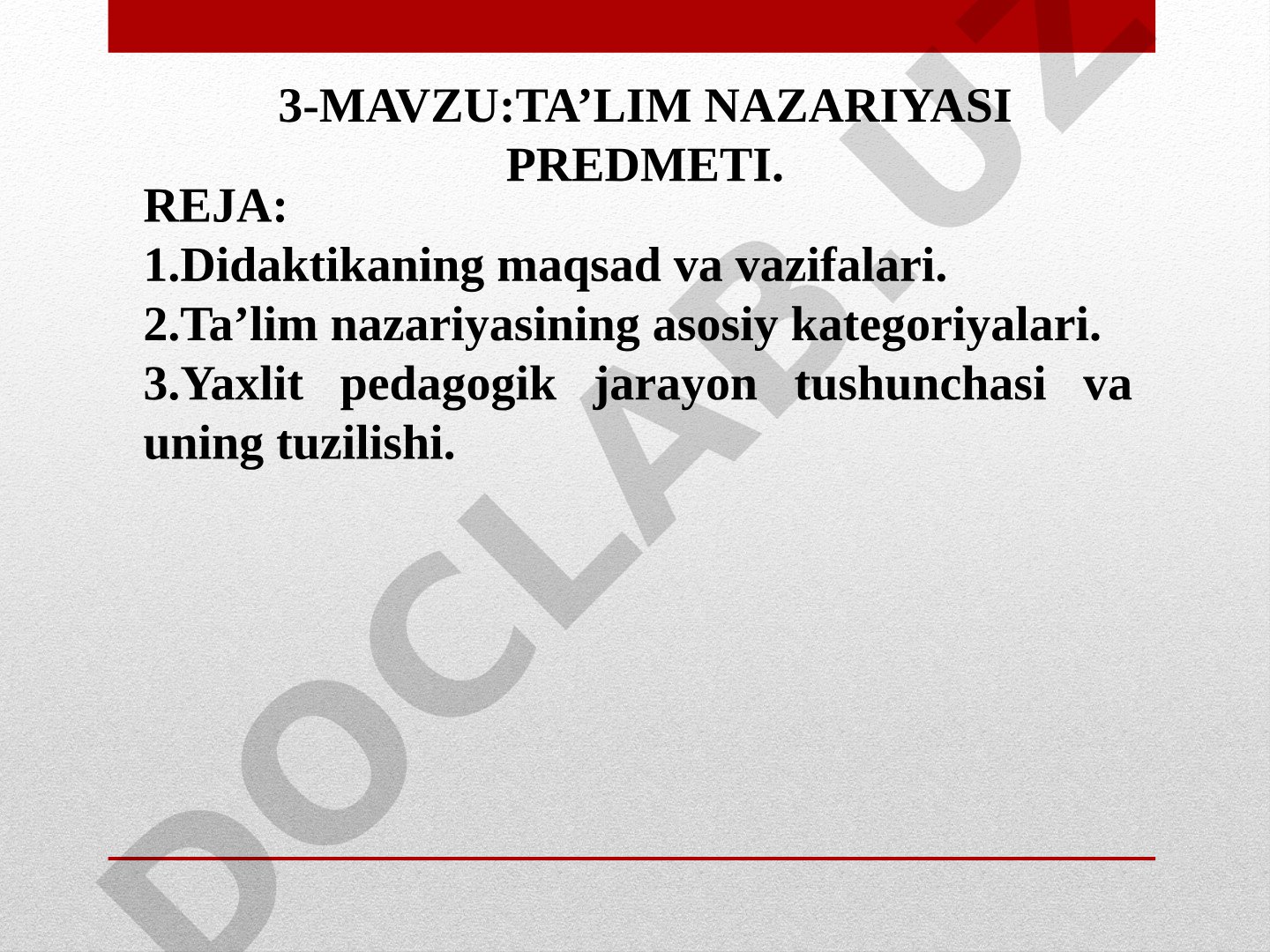 Ta'lim nazariyasi predmeti