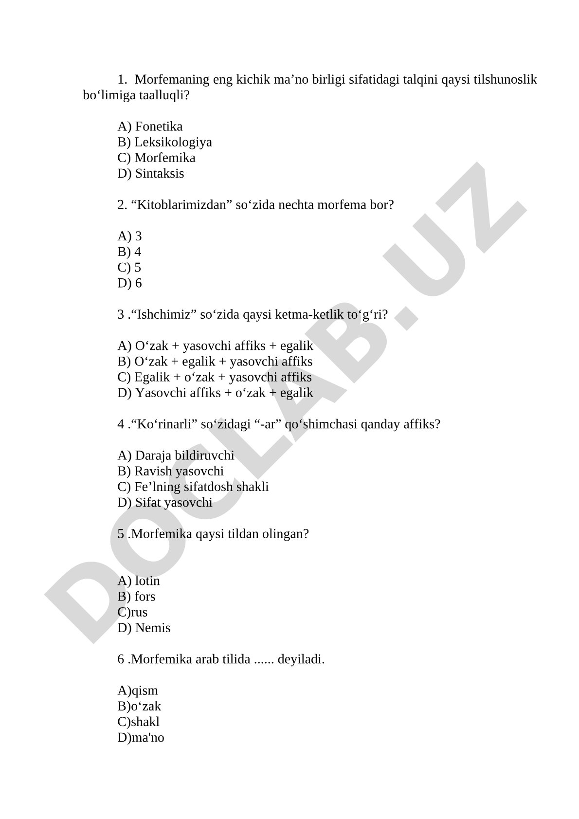 Morfemika test savollari
