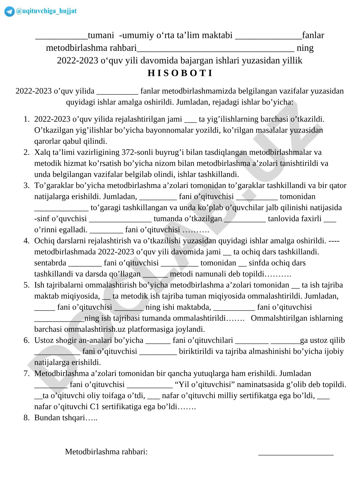 2022-2023 o‘quv yili metodbirlashma hisoboti